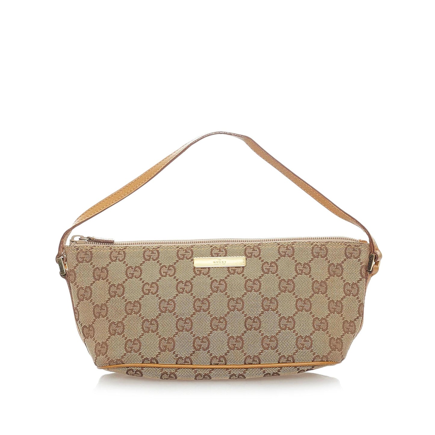 Gucci GG Boat Baguette SHG Canvas Brown Handbag