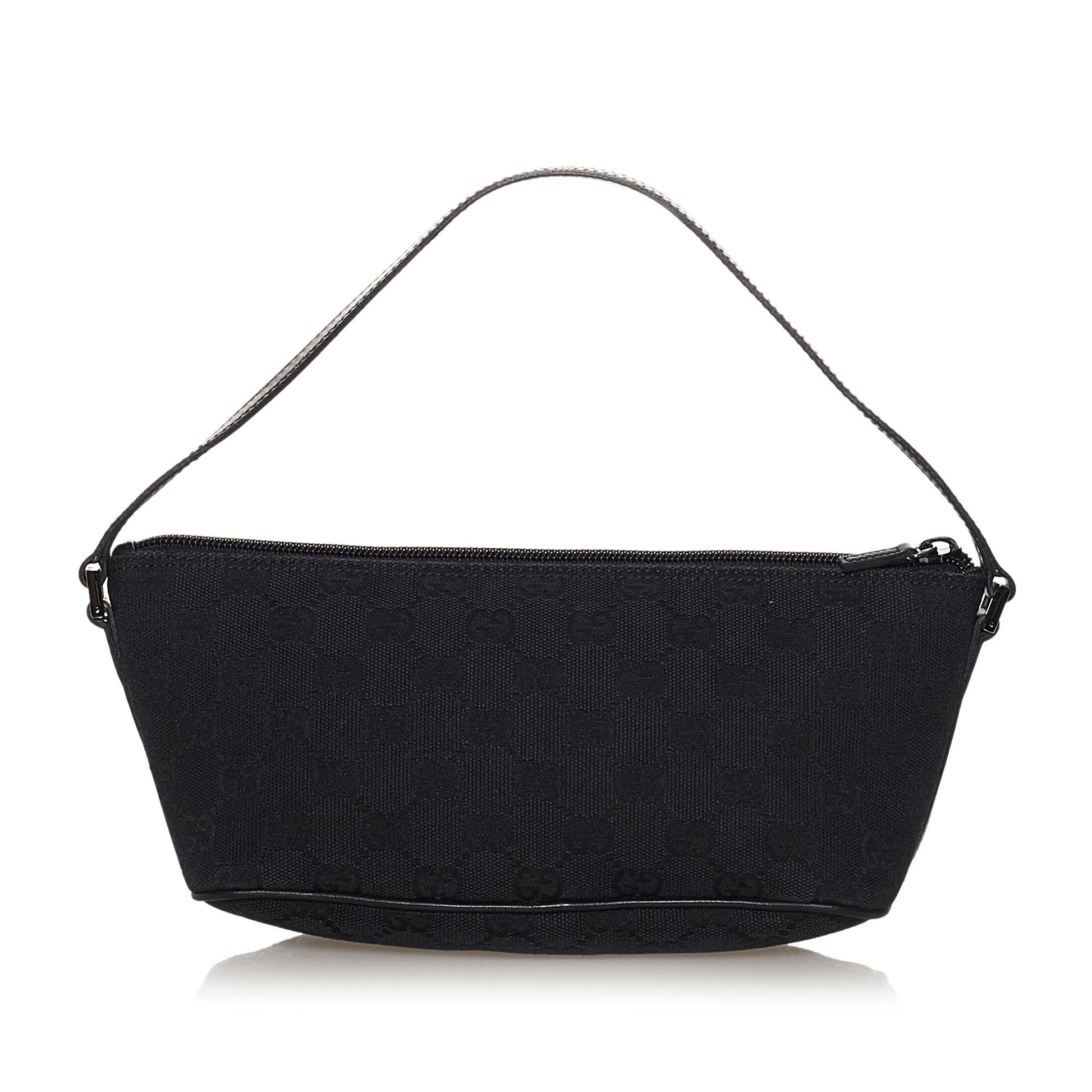 Gucci GG Boat Baguette SHG Canvas Black Handbag