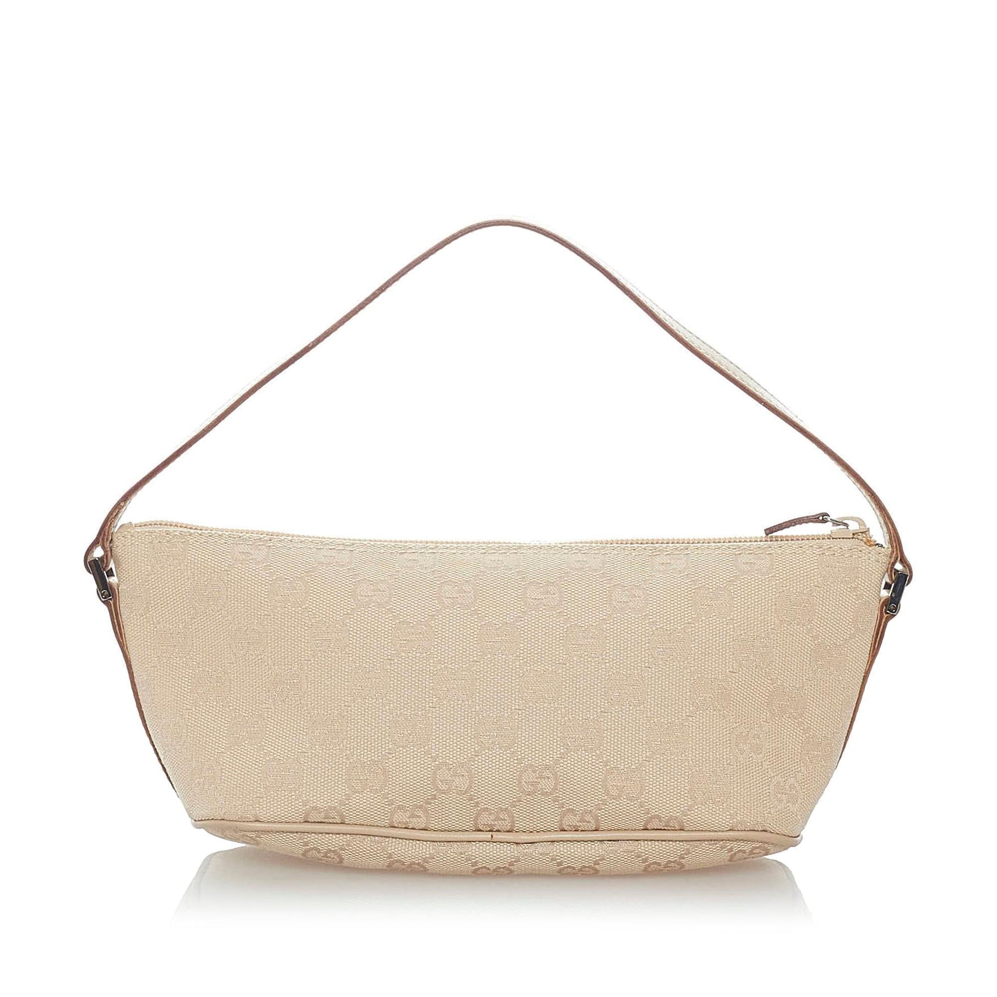 Gucci GG Boat Baguette SHG Canvas Brown Handbag Baguette Shg