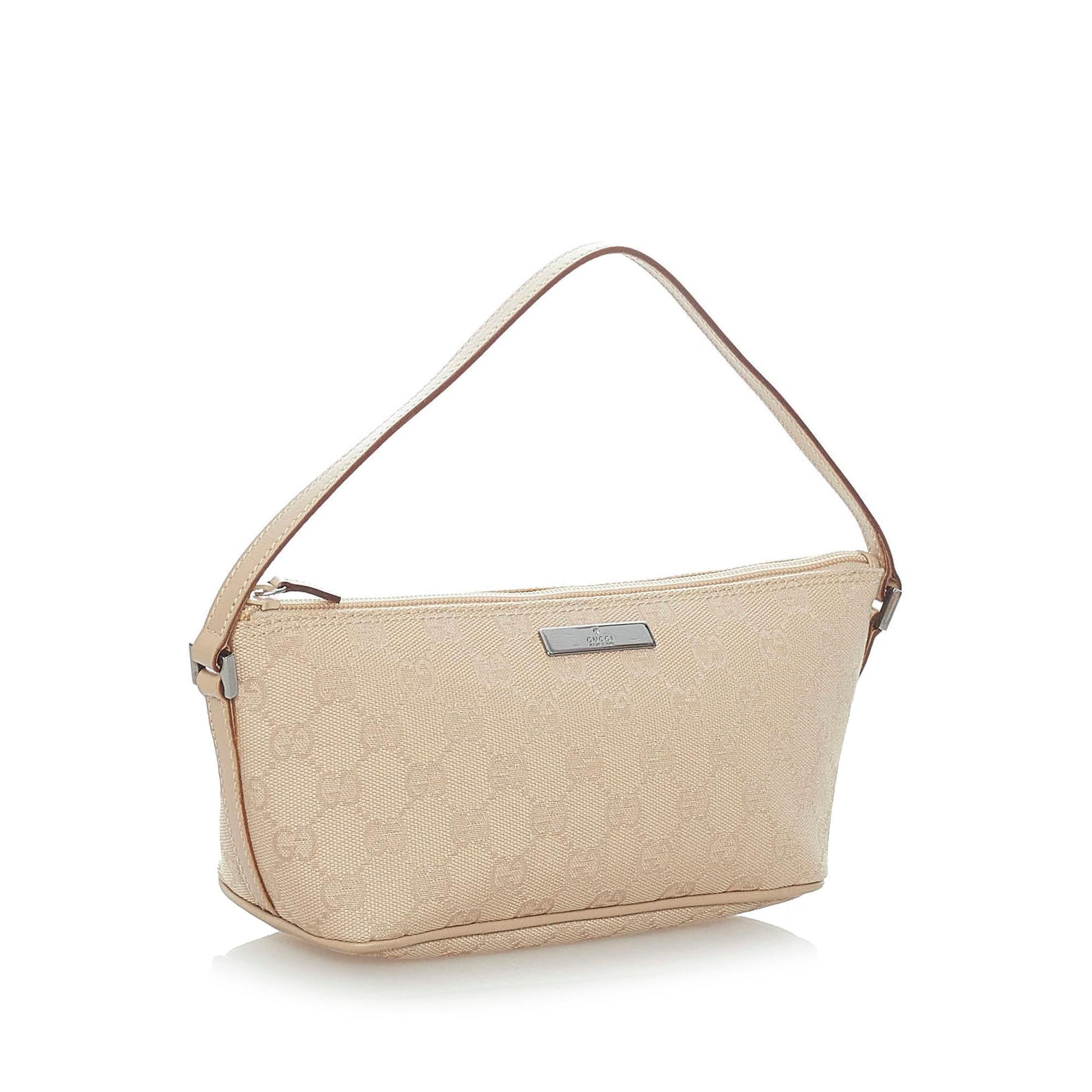 Gucci GG Boat Baguette SHG Canvas Brown Handbag Baguette Shg