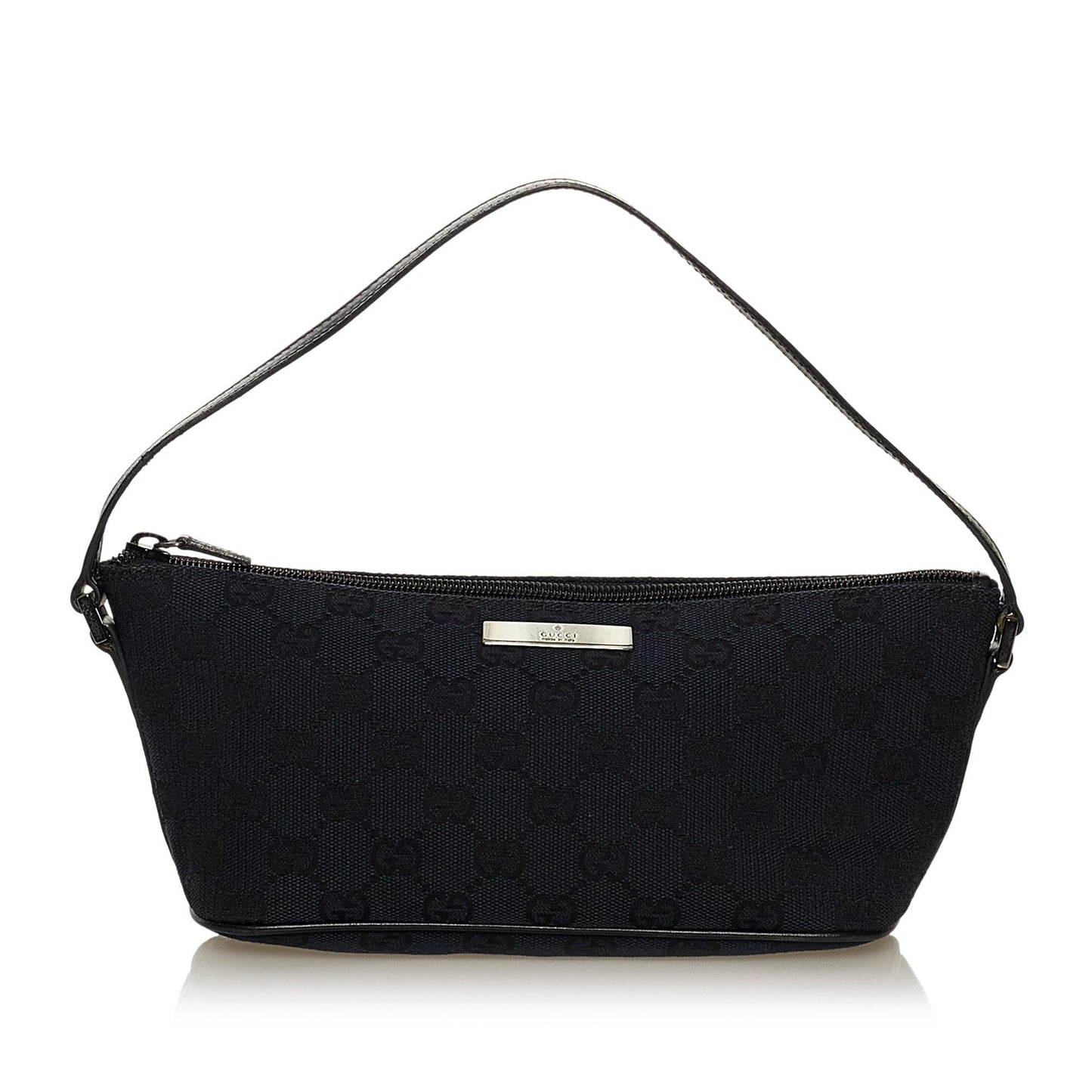Gucci GG Boat Baguette SHG Canvas Black Handbag Baguette Shg