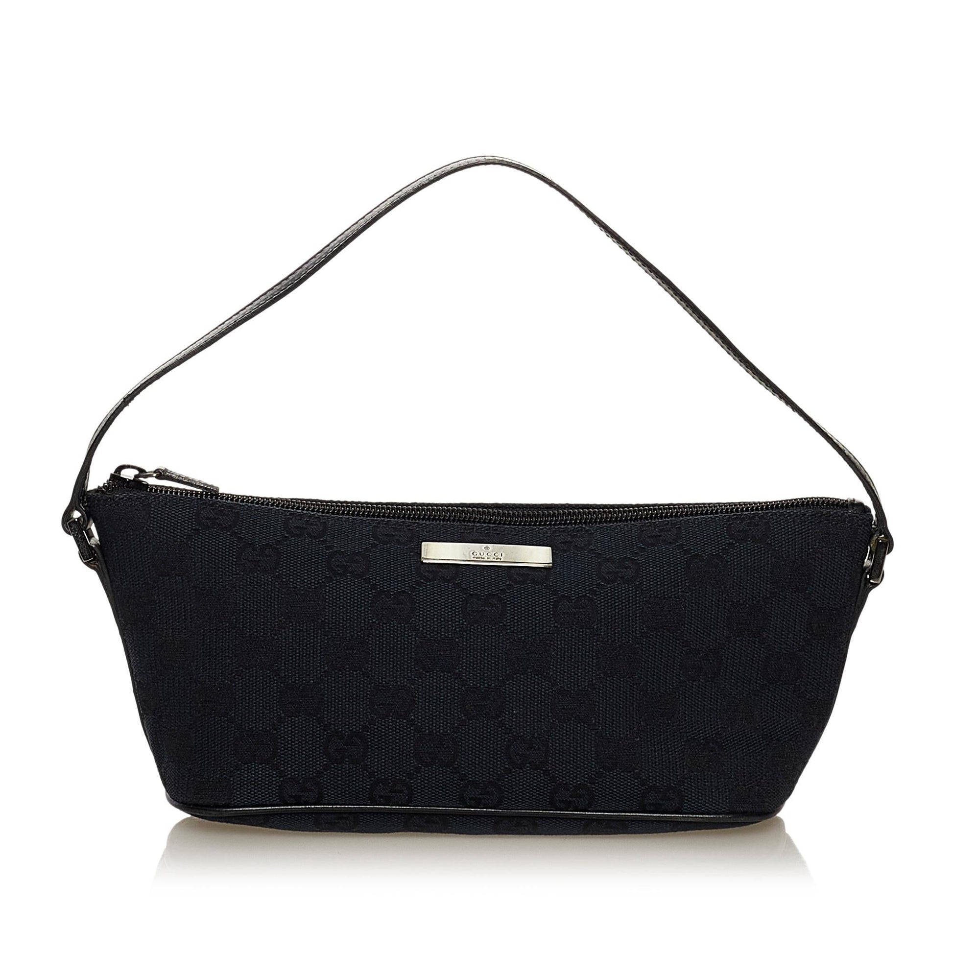 Gucci GG Boat Baguette SHG Canvas Black Handbag Baguette Shg