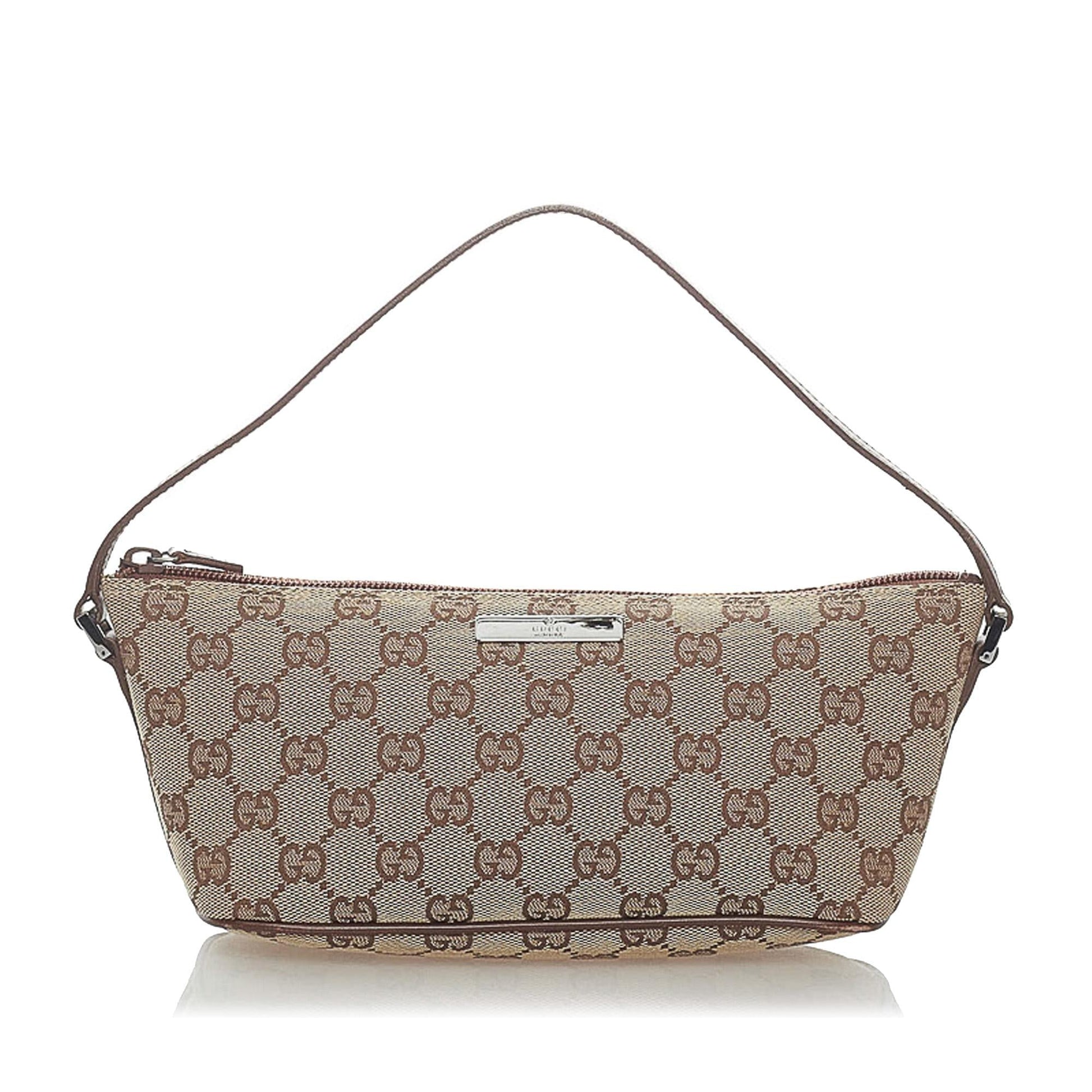 Gucci GG Boat Baguette SHG Canvas Brown Handbag 4