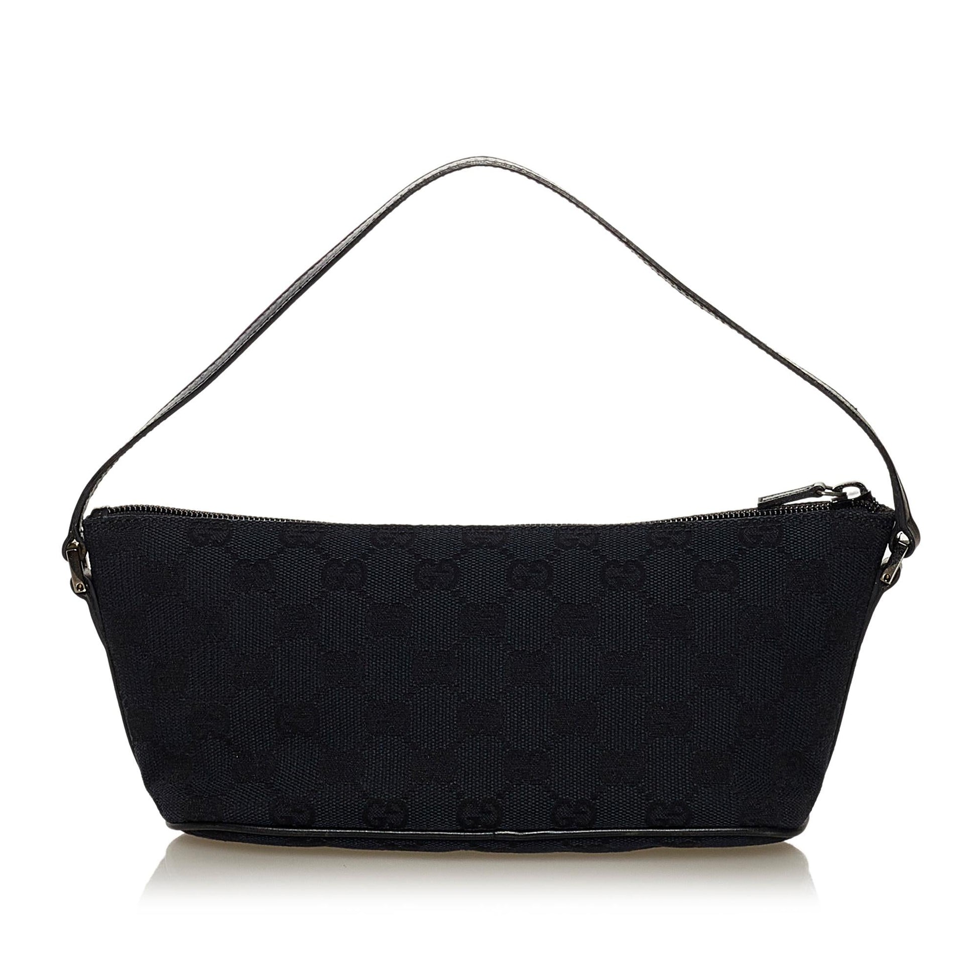 Gucci GG Boat Baguette SHG Canvas Black Handbag 5