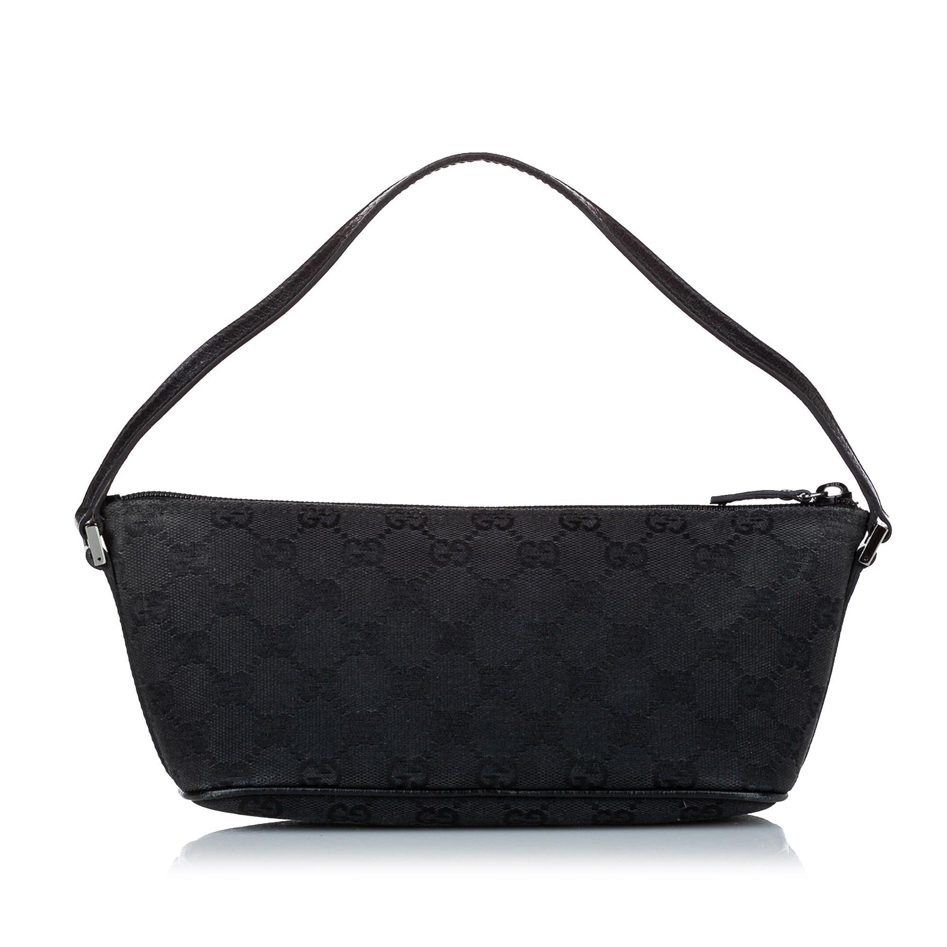 Gucci GG Boat Baguette SHG Canvas Calf Black Handbag