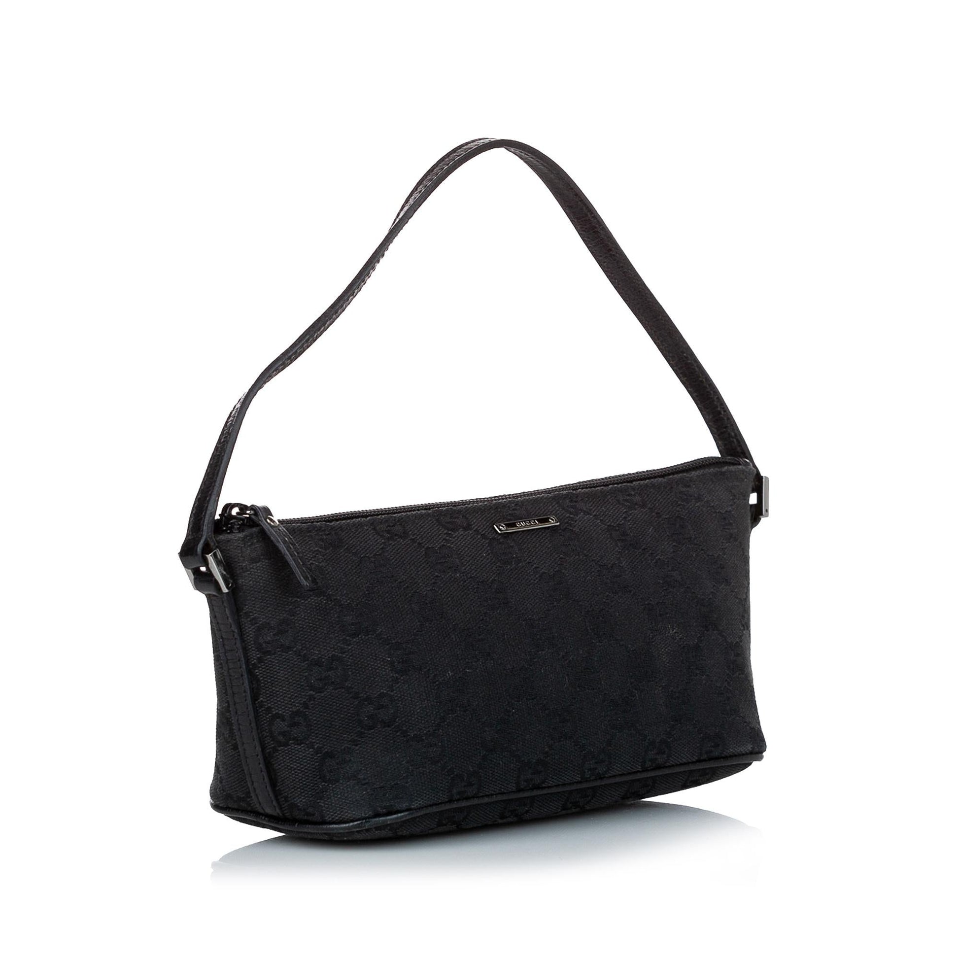Gucci GG Boat Baguette SHG Canvas Calf Black Handbag