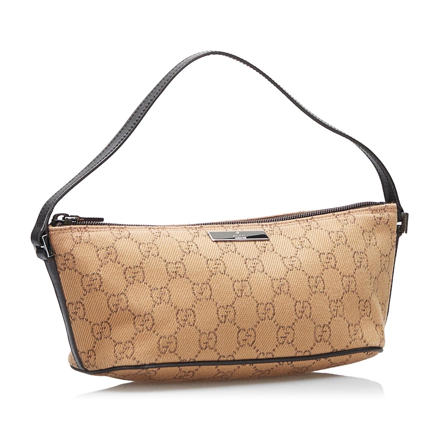 Gucci GG Boat SHG Canvas Calf Brown Handbag