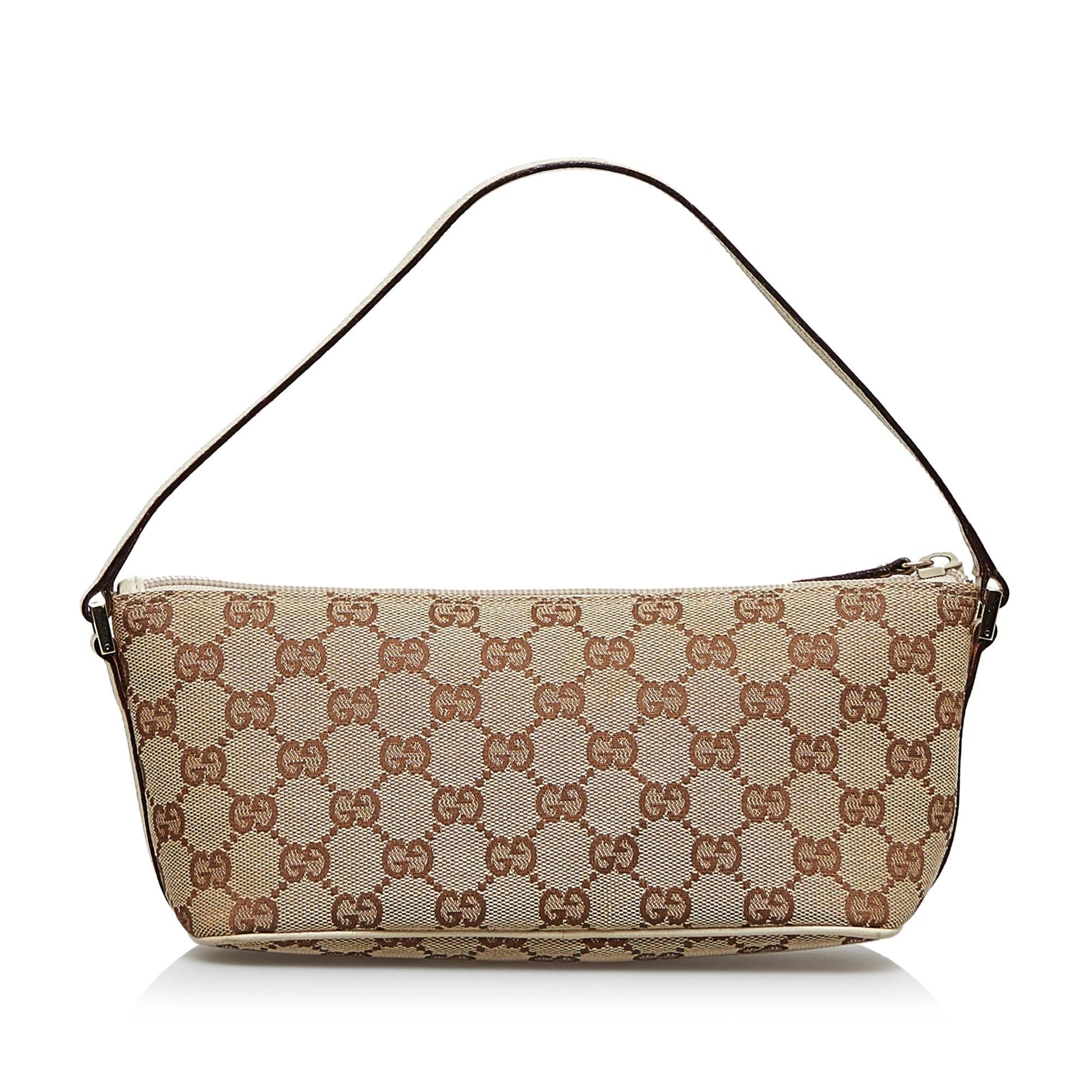 Gucci GG Boat SHG-UBdC5O Canvas Calf White Brown Handbag