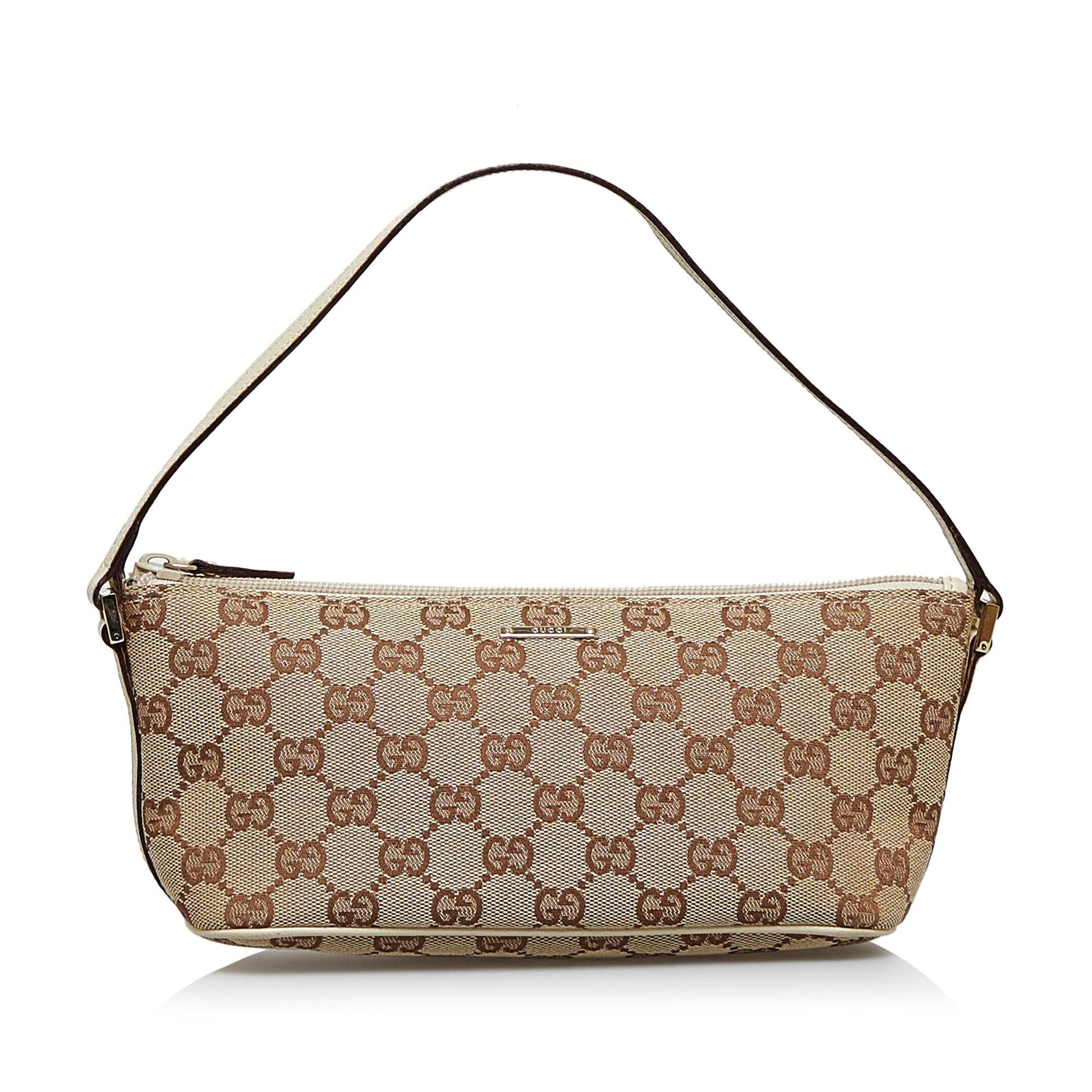Gucci GG Boat SHG-UBdC5O Canvas Calf White Brown Handbag