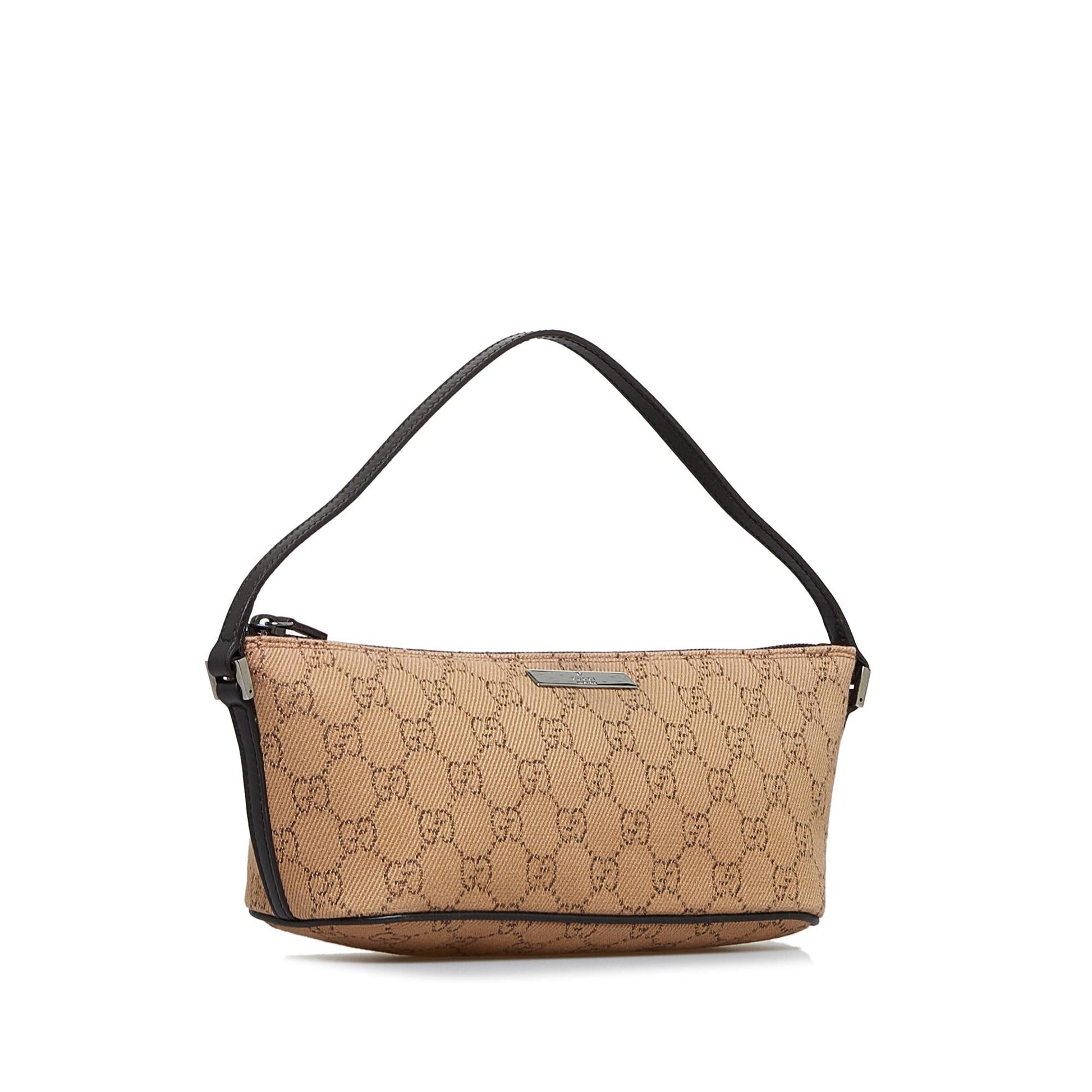 Gucci GG Boat SHG-kJEOe1 Canvas Calf Brown Handbag