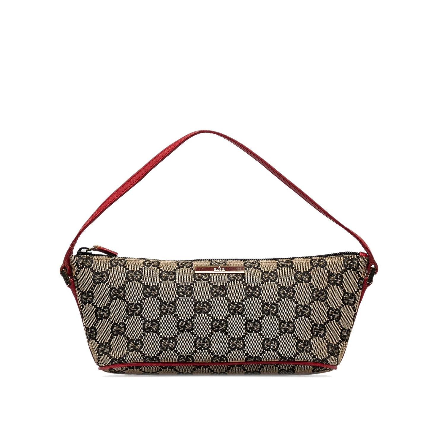 Gucci GG Boat SHG-KVx3ES Canvas Calf Brown Red Handbag