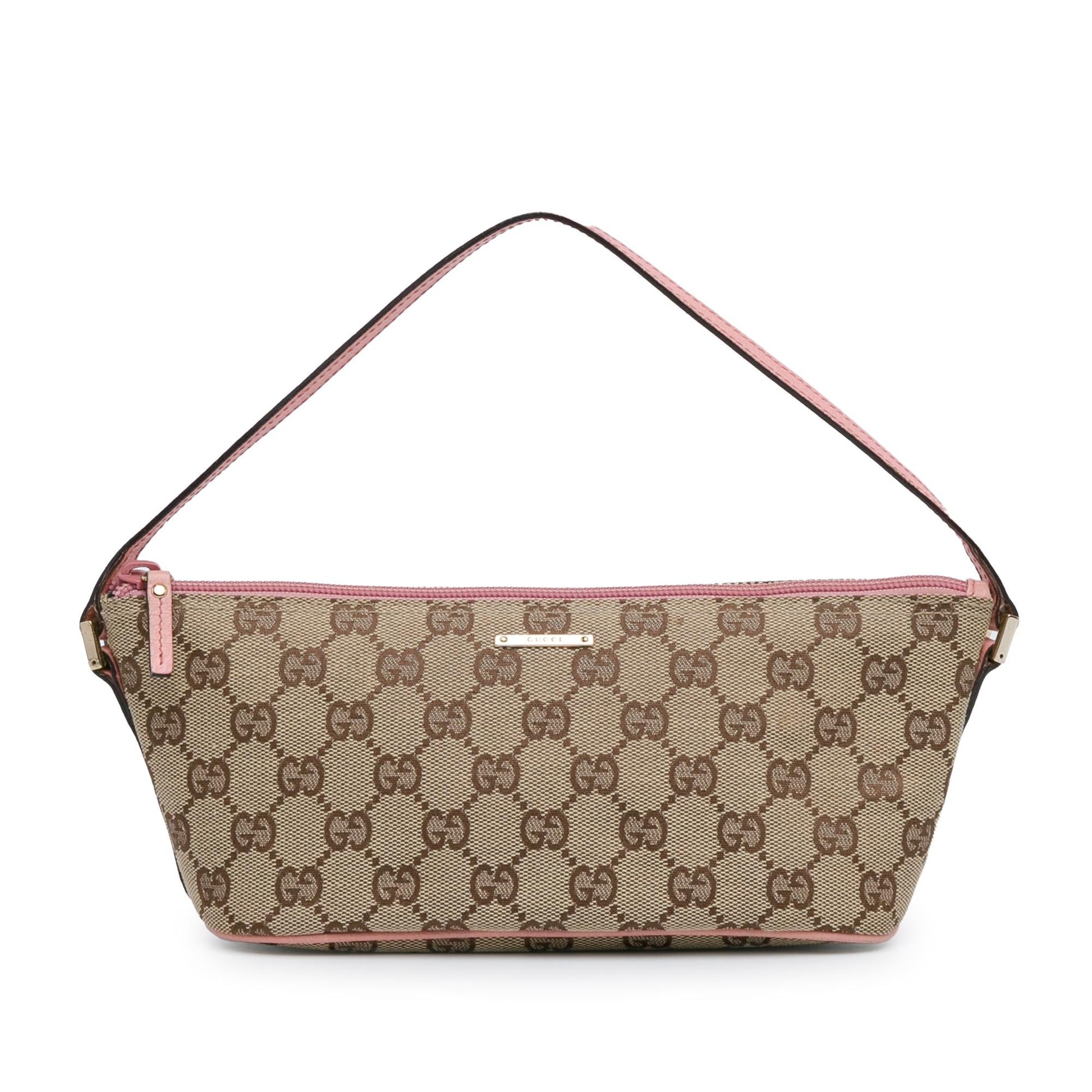 Gucci GG Boat SHG-hIiwhN Canvas Calf Brown Pink Shoulder Bag