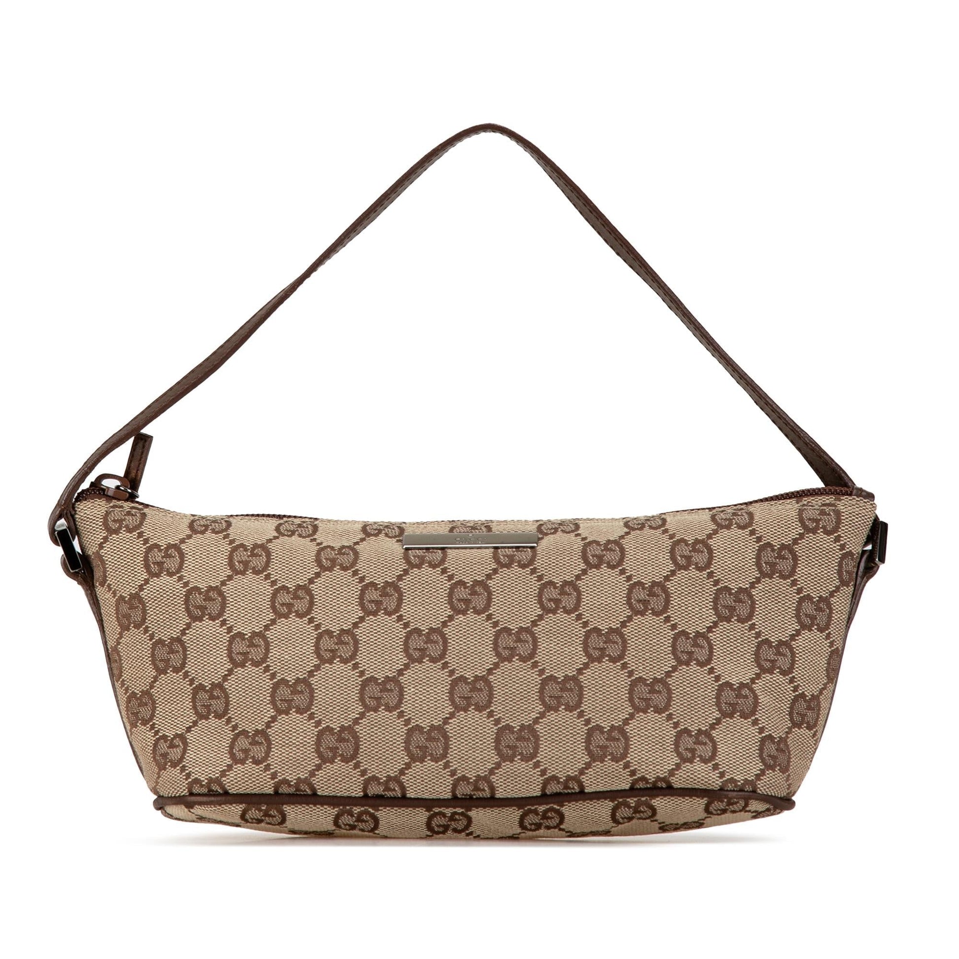 Gucci GG Boat SHG-rBBcns Canvas Calf Brown Shoulder Bag