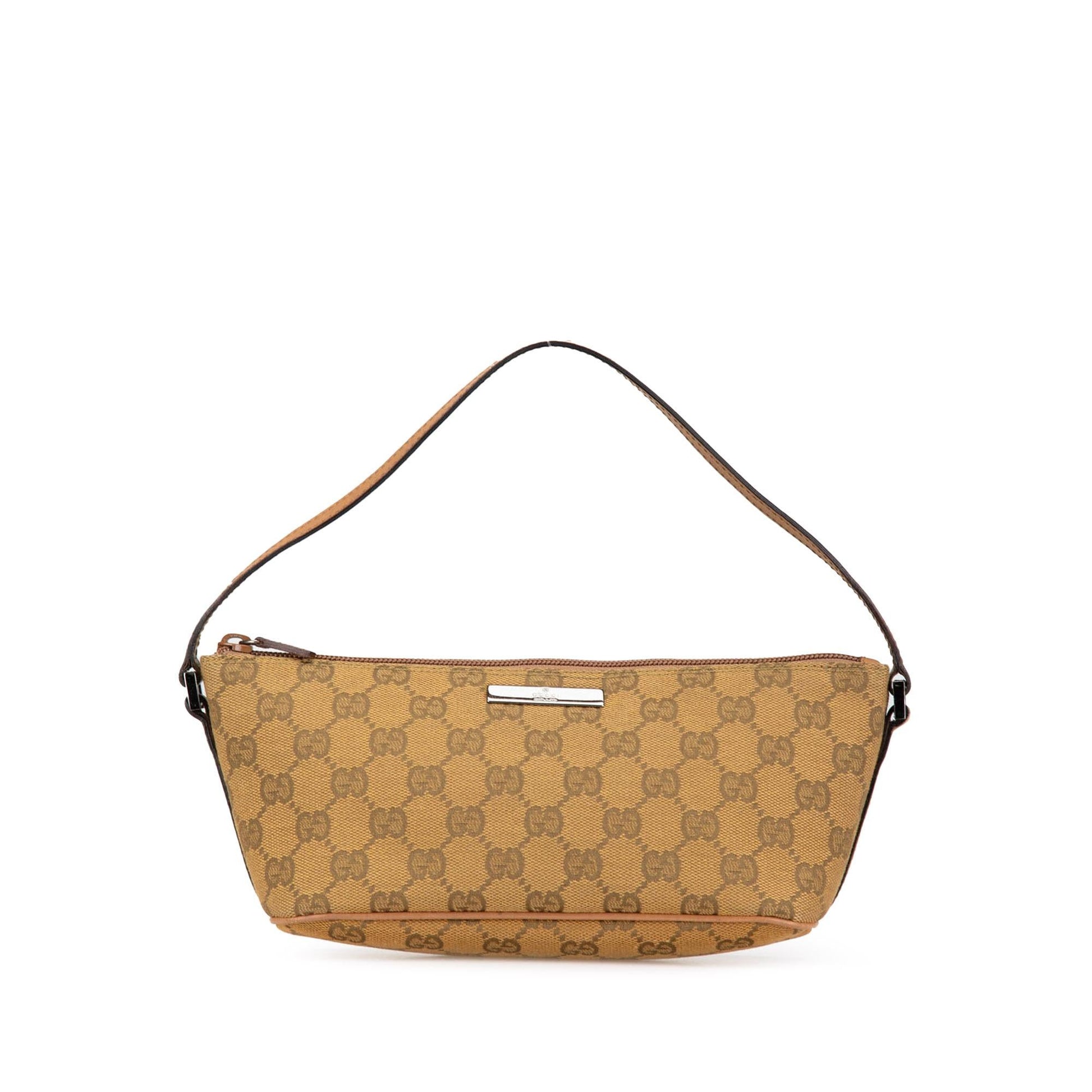 Gucci GG Boat Canvas Calf Brown Pink Shoulder Bag