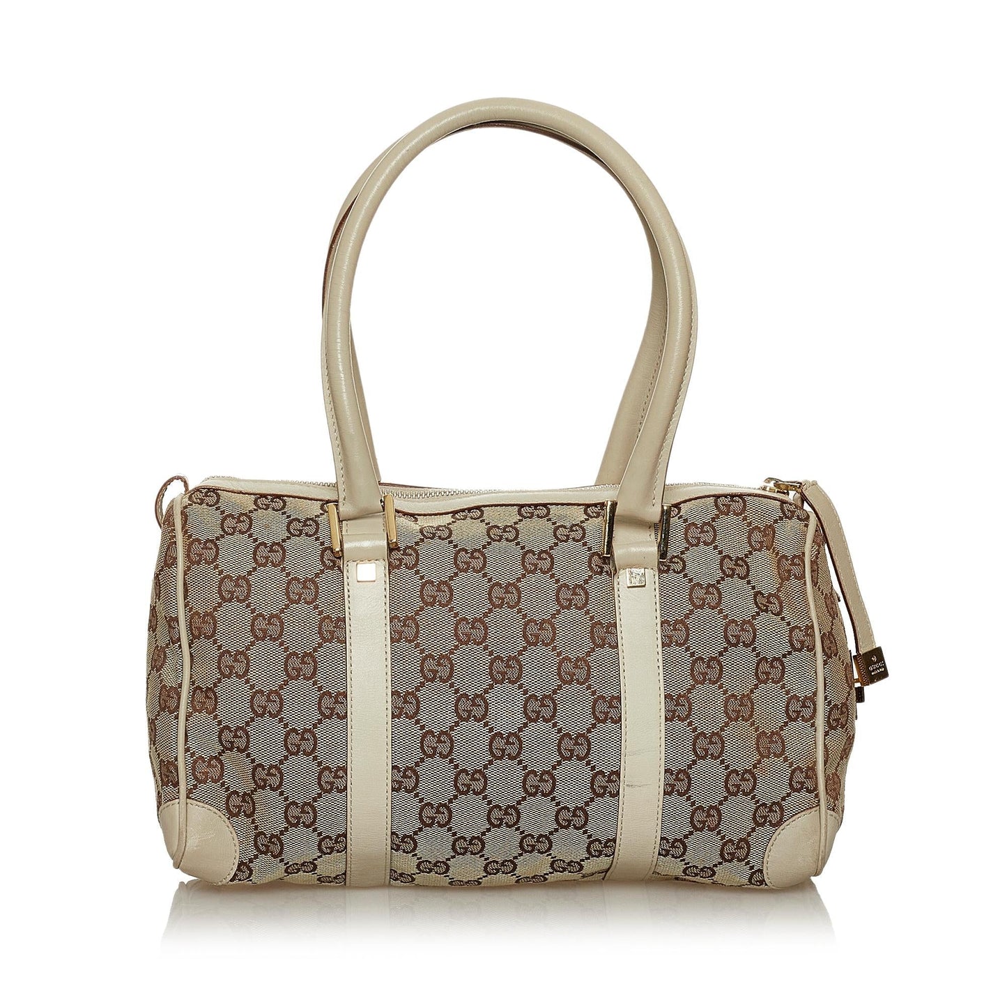 Gucci GG Boston SHG Canvas White Brown Satchel Bag