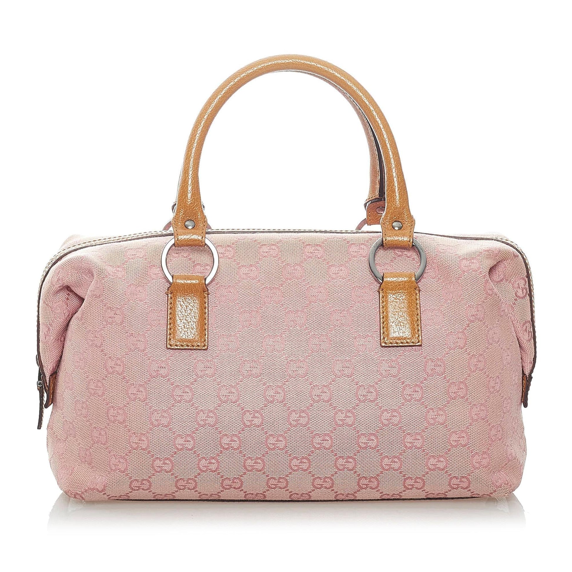 Gucci GG Boston SHG Canvas Brown Pink Satchel Bag