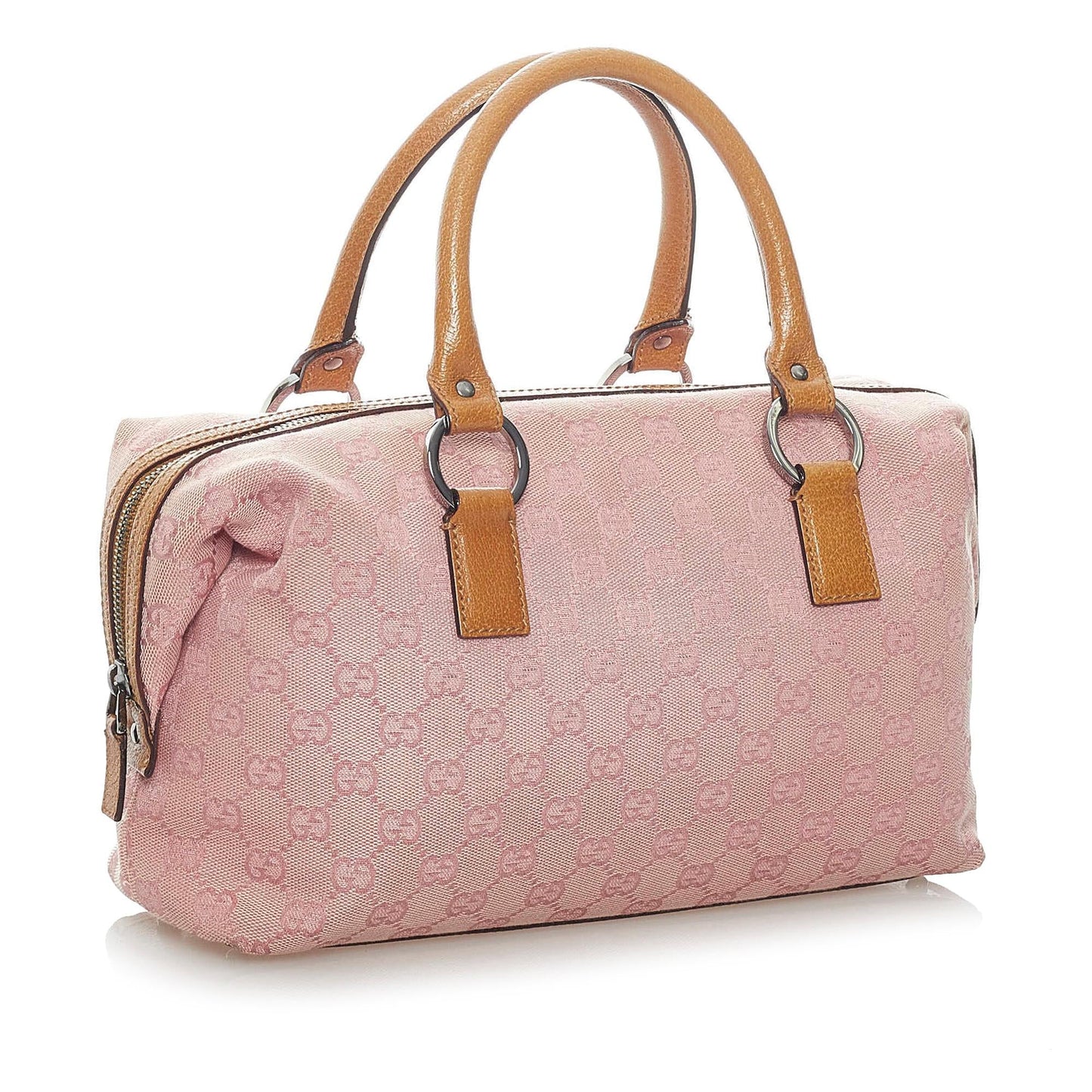 Gucci GG Boston SHG Canvas Brown Pink Satchel Bag