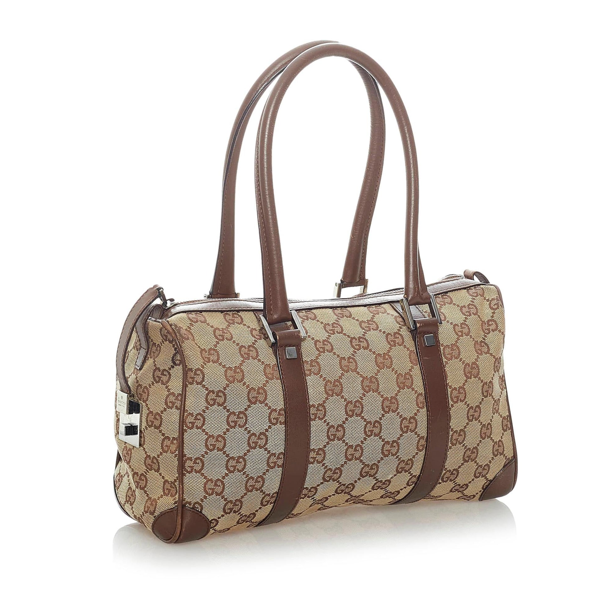 Gucci GG Boston SHG Canvas Brown Satchel Bag