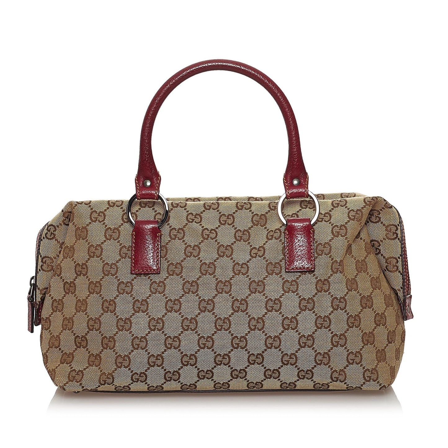 Gucci GG Boston SHG Canvas Brown Red Satchel Bag