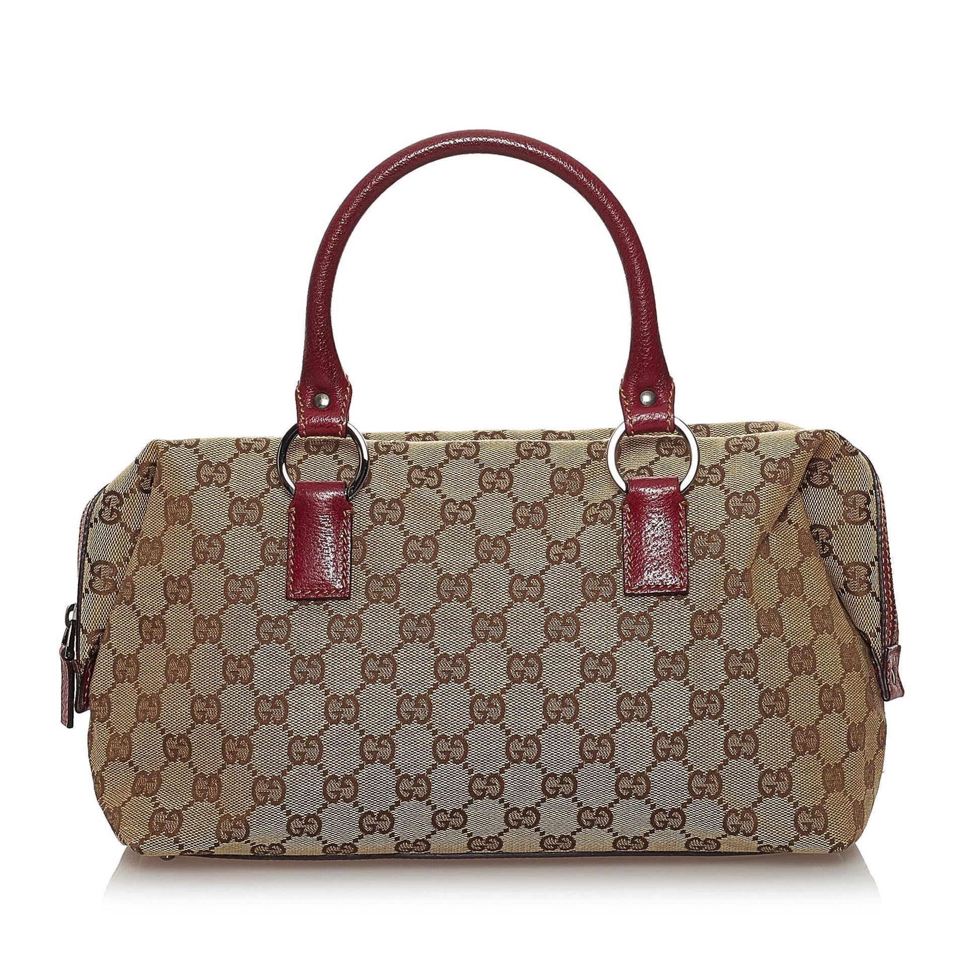 Gucci GG Boston SHG Canvas Brown Red Satchel Bag