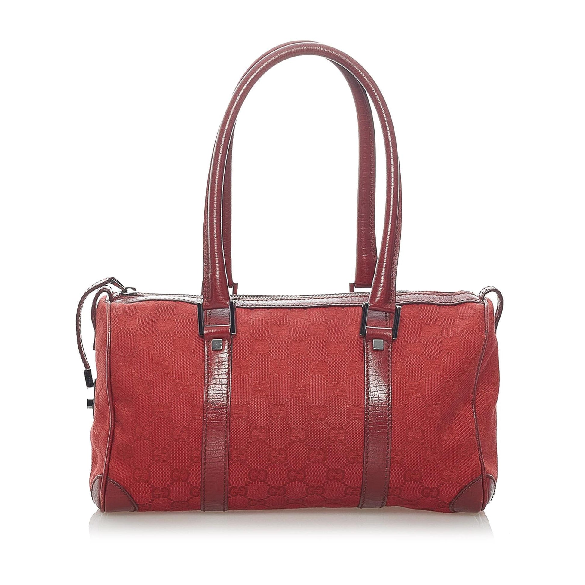 Gucci GG Boston SHG Canvas Calf Red Satchel Bag Bag Shg
