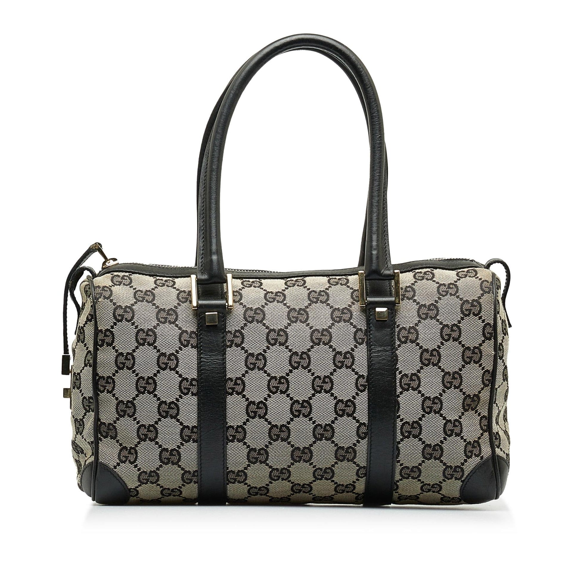 Gucci GG Boston SHG-l522aR Canvas Calf Black Grey Satchel Bag