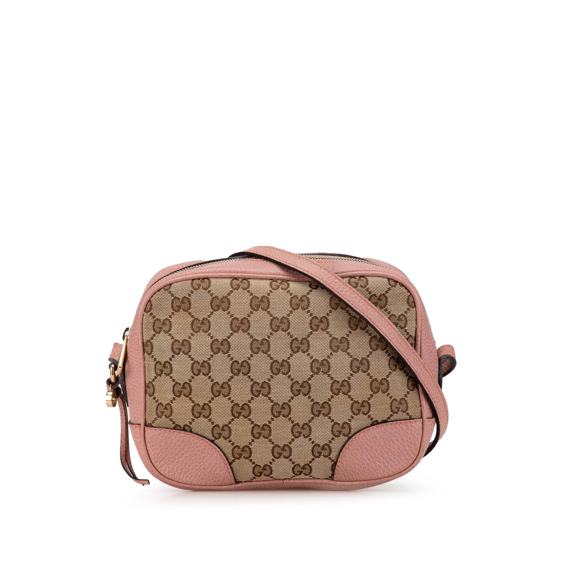 Gucci GG Bree Canvas Calf Brown Pink Crossbody Bag Shg Divts7