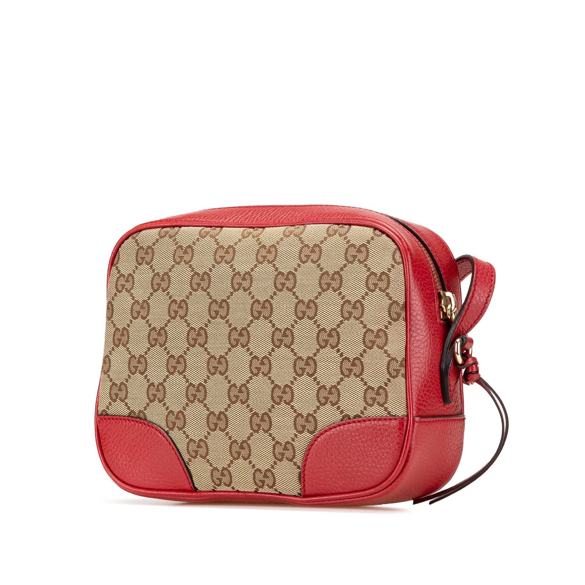Gucci GG Bree Canvas Calf Brown Red Crossbody Bag