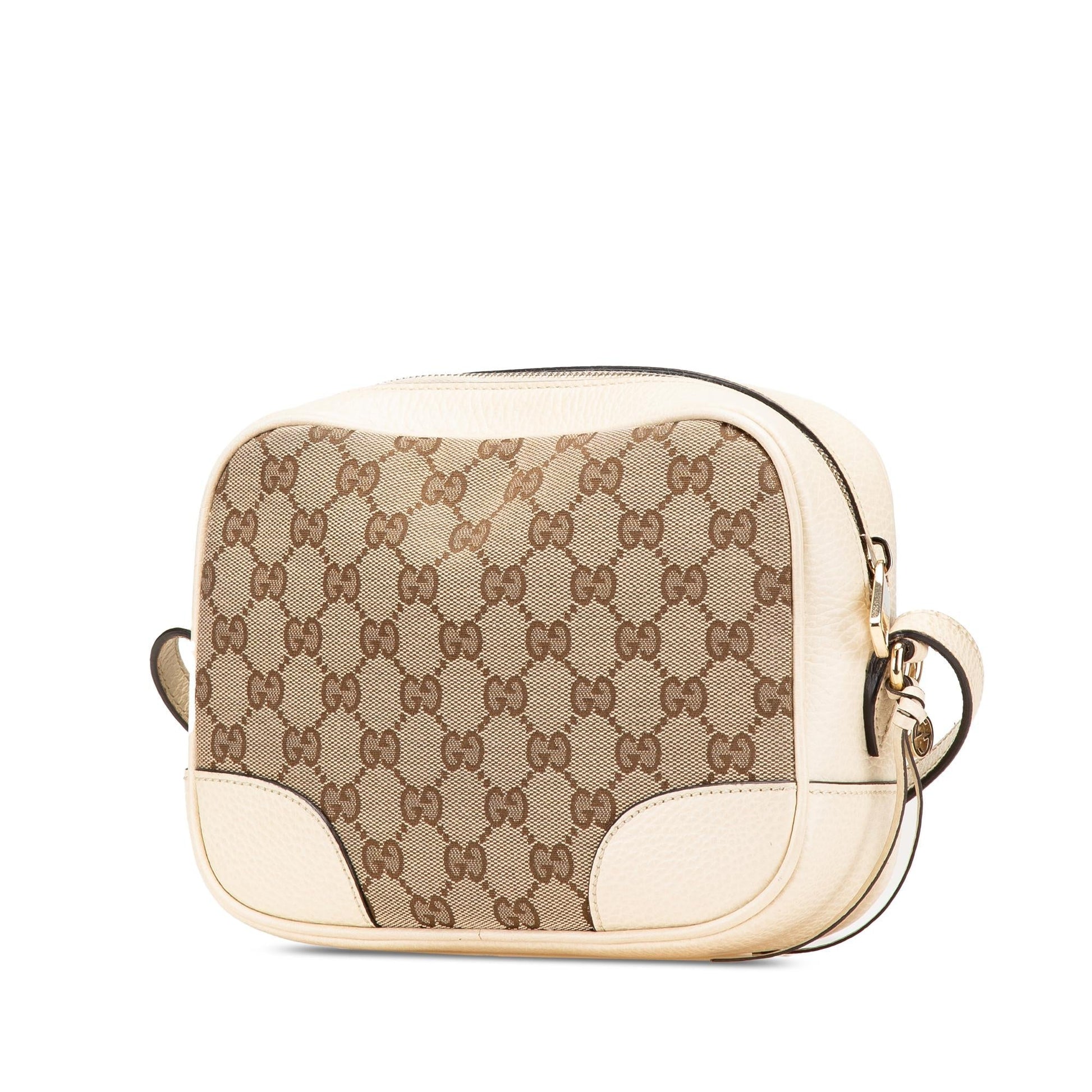 Gucci GG Bree Canvas Calf White Brown Crossbody Bag