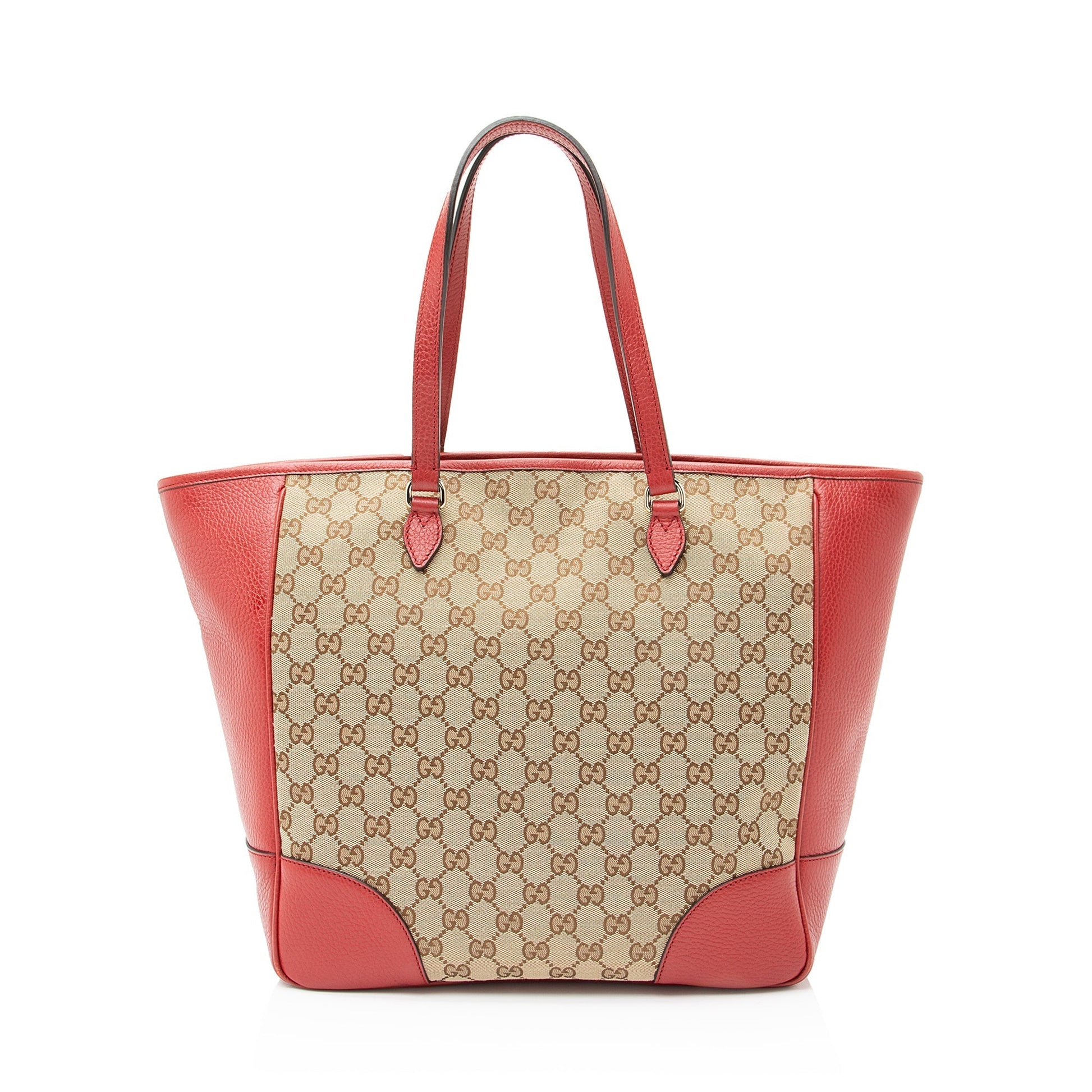 Gucci GG Bree SHF Leather Canvas Beige Red Tote Bag