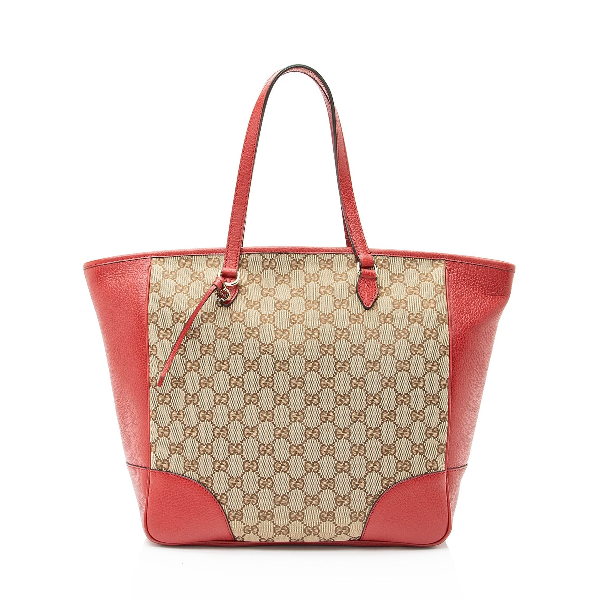 Gucci GG Bree SHF Leather Canvas Beige Red Tote Bag