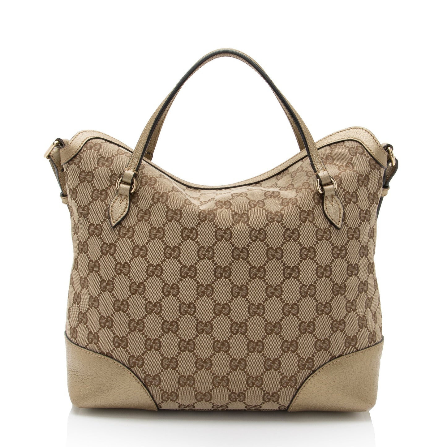 Gucci GG Bree SHF-9TFhBr Leather Canvas Beige Gold Tote Bag