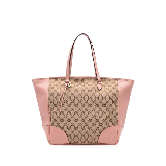 Gucci GG Bree Canvas Calf Brown Pink Tote Bag