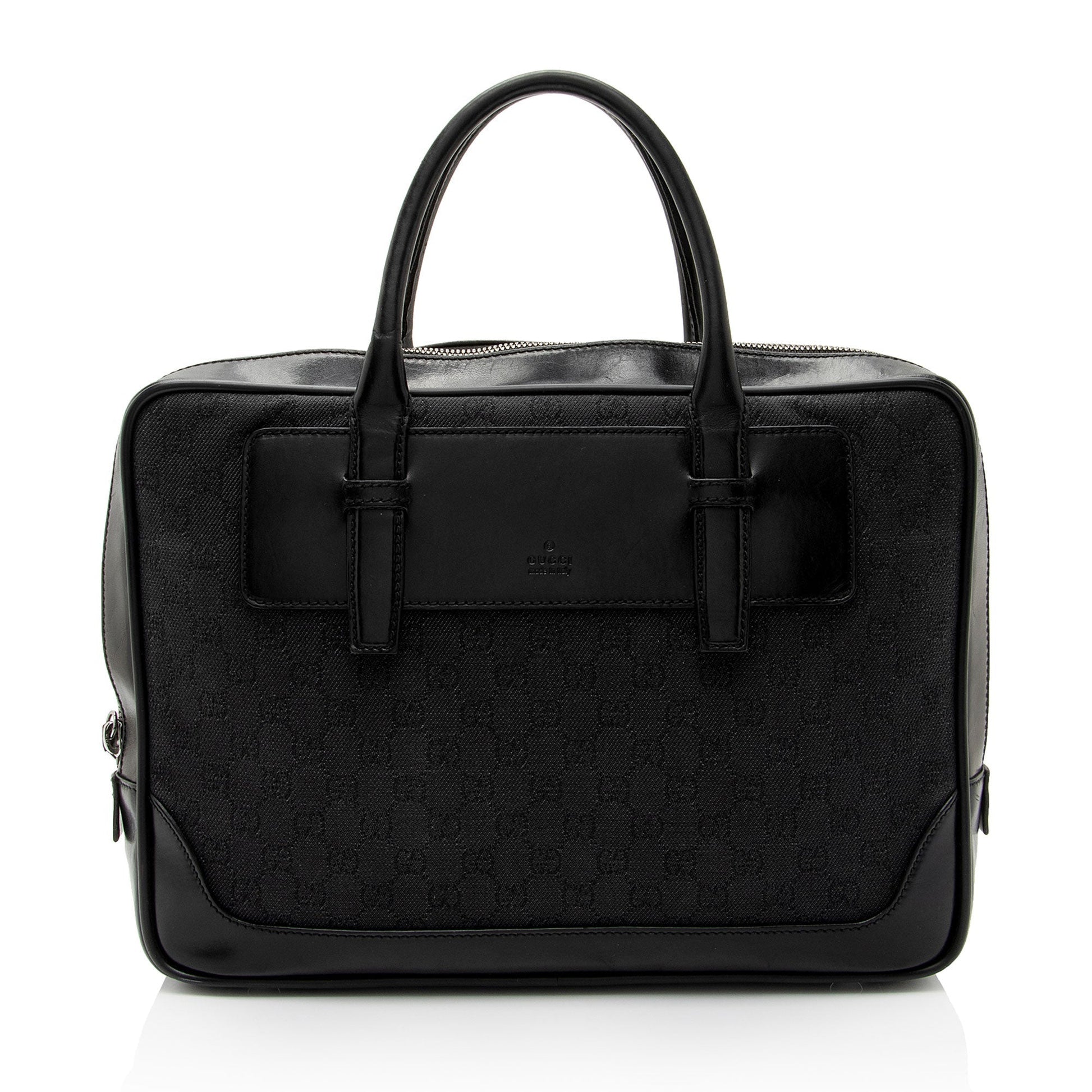 Gucci GG Briefcase Leather Canvas Black Travel Bag