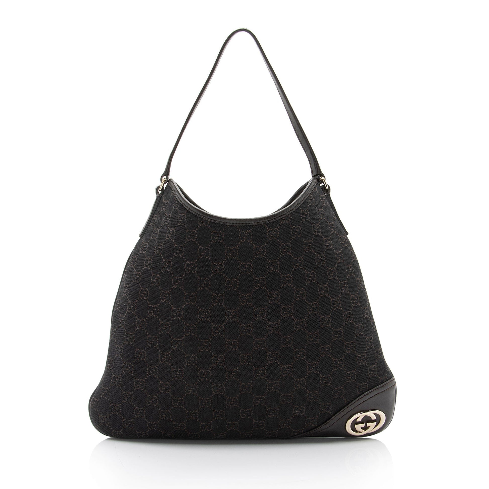 Gucci GG Britt SHF-nj2RBV Leather Canvas Brown Medium Shoulder Bag