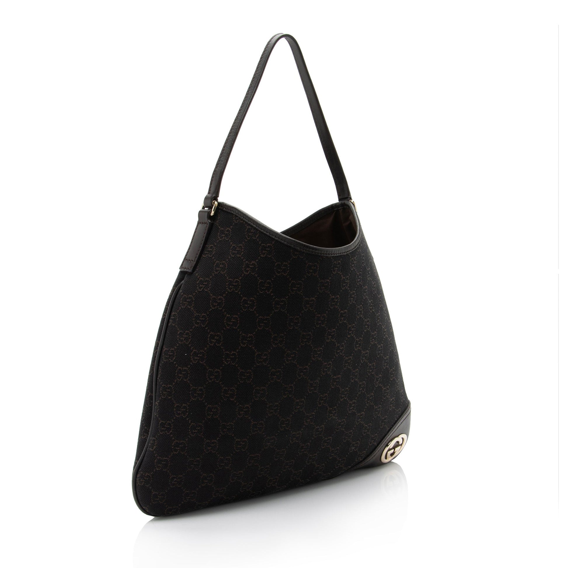 Gucci GG Britt SHF-nj2RBV Leather Canvas Brown Medium Shoulder Bag