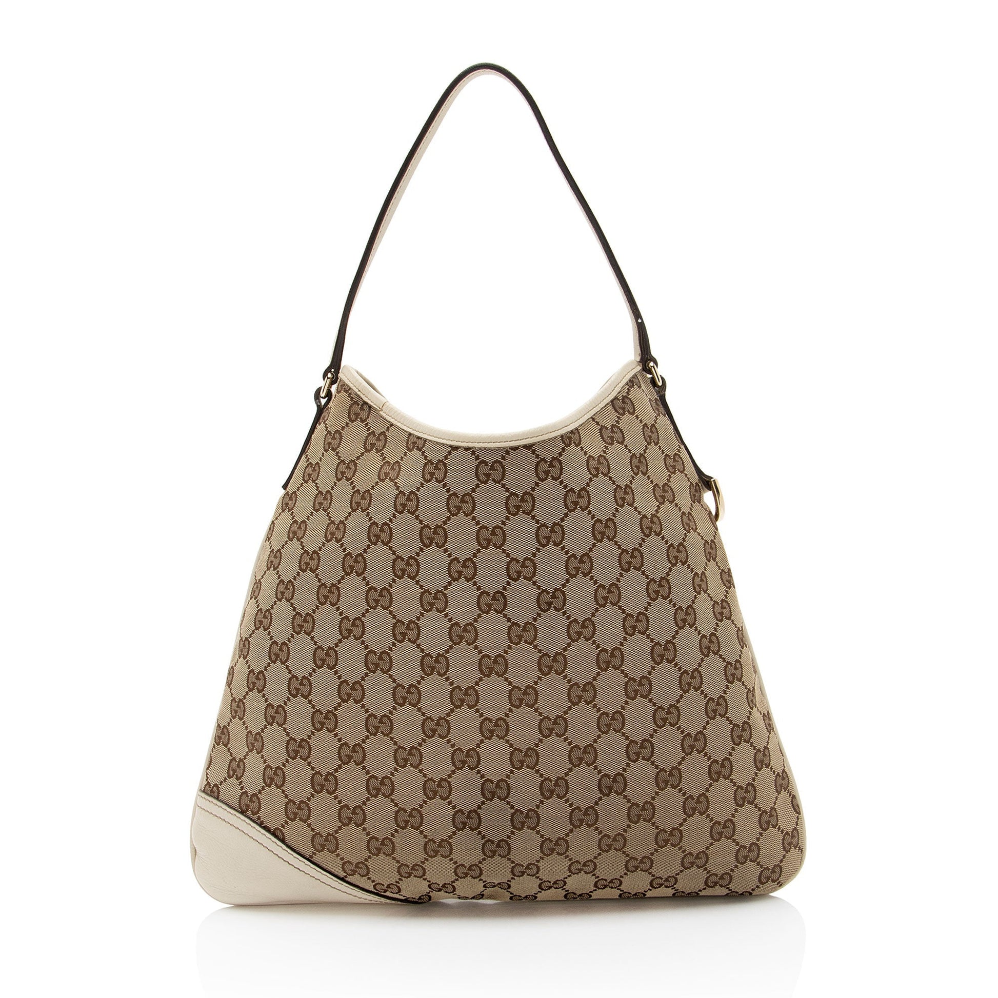 Gucci GG Britt SHF-puVAWm Leather Canvas White Brown Shoulder Bag