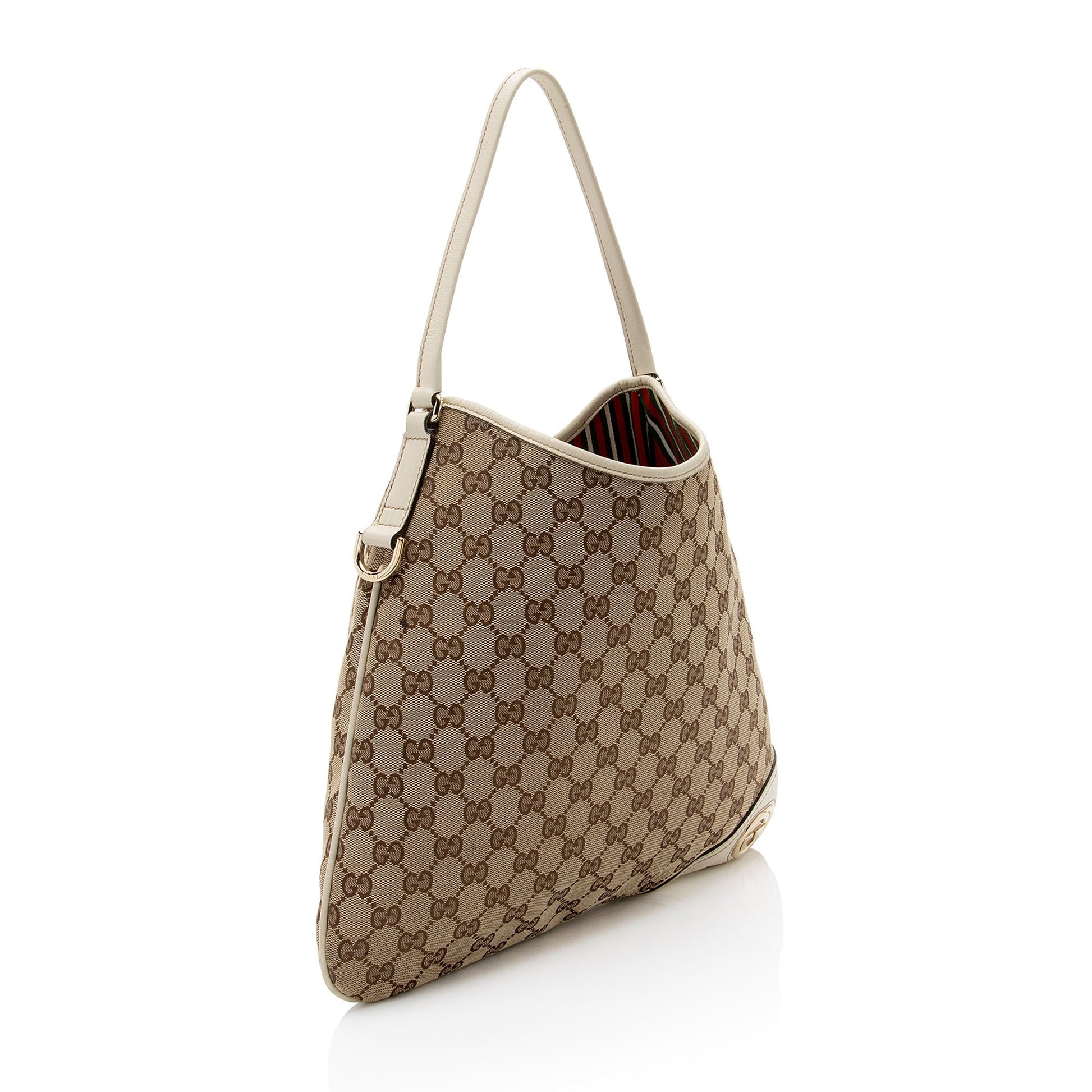 Gucci GG Britt SHF-puVAWm Leather Canvas White Brown Shoulder Bag