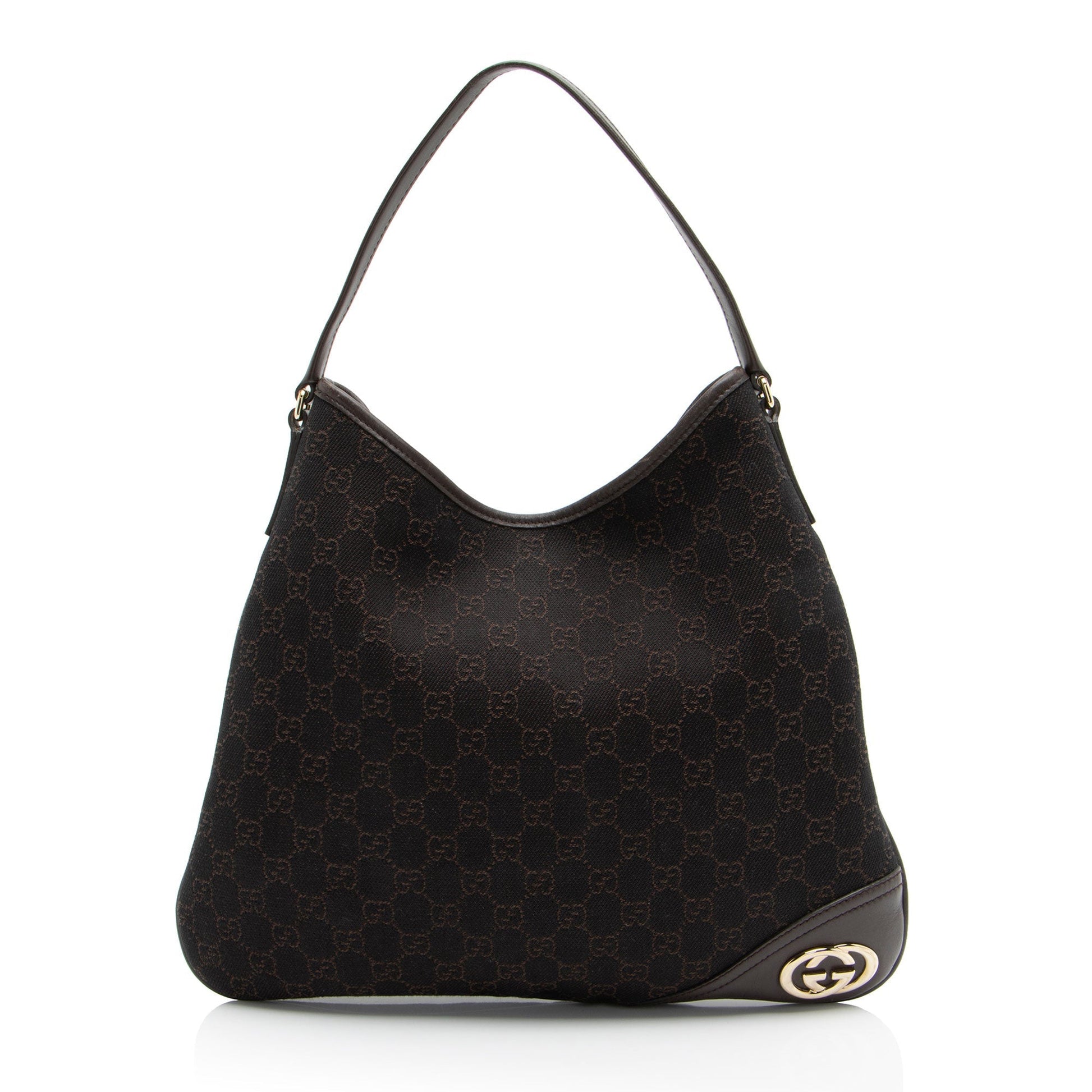 Gucci GG Britt SHF-9NPGMO Leather Canvas Black Medium Shoulder Bag