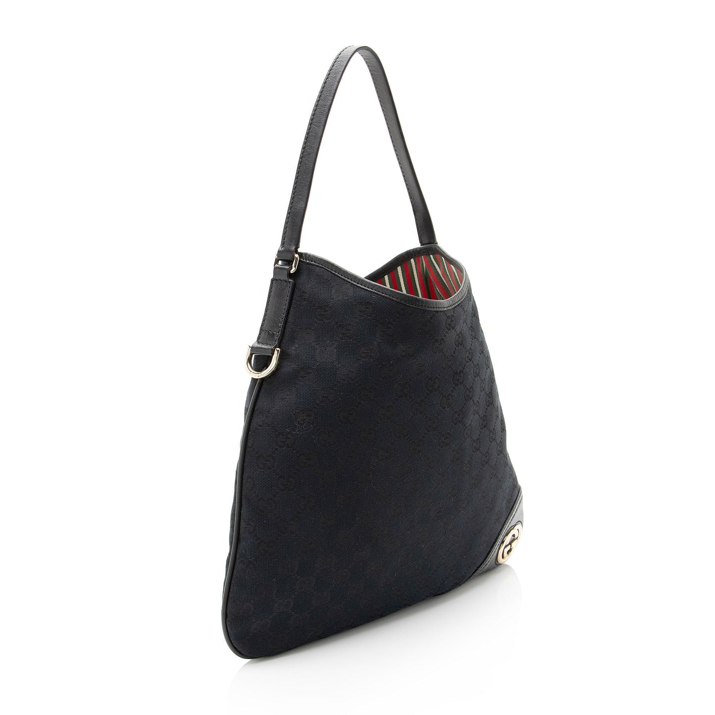 Gucci GG Britt Leather Canvas Black Medium Shoulder Bag