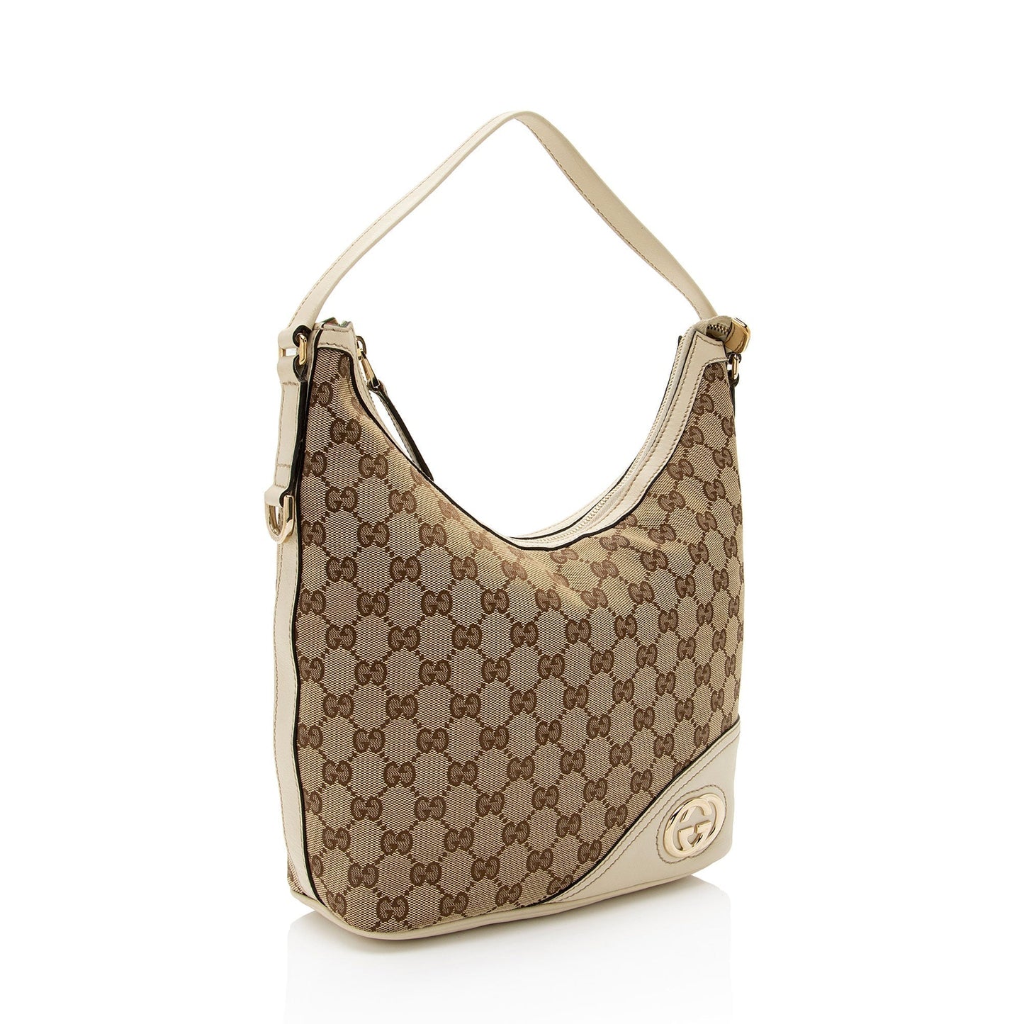 Gucci GG Britt SHF-rmQ8Ul Leather Canvas White Beige Shoulder Bag