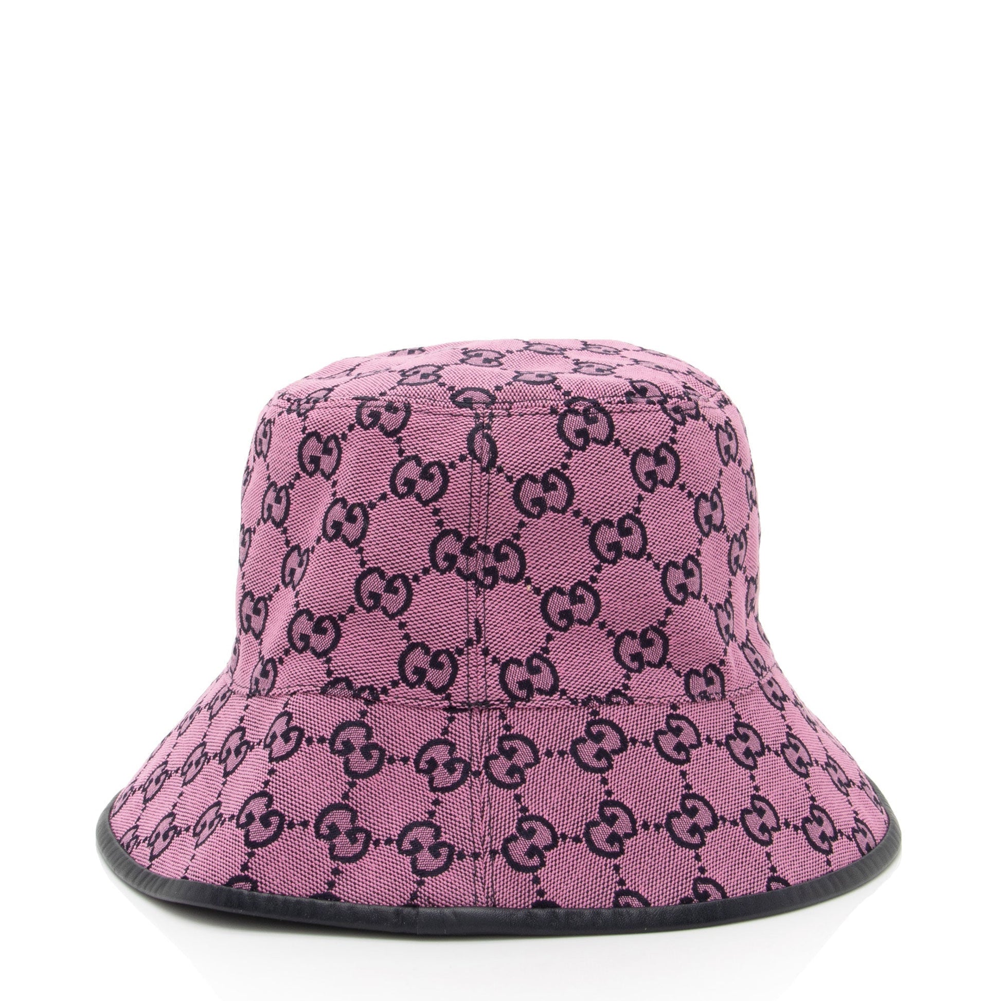 Gucci GG Bucket Hat - Size Leather Canvas Black Pink Bucket Bag