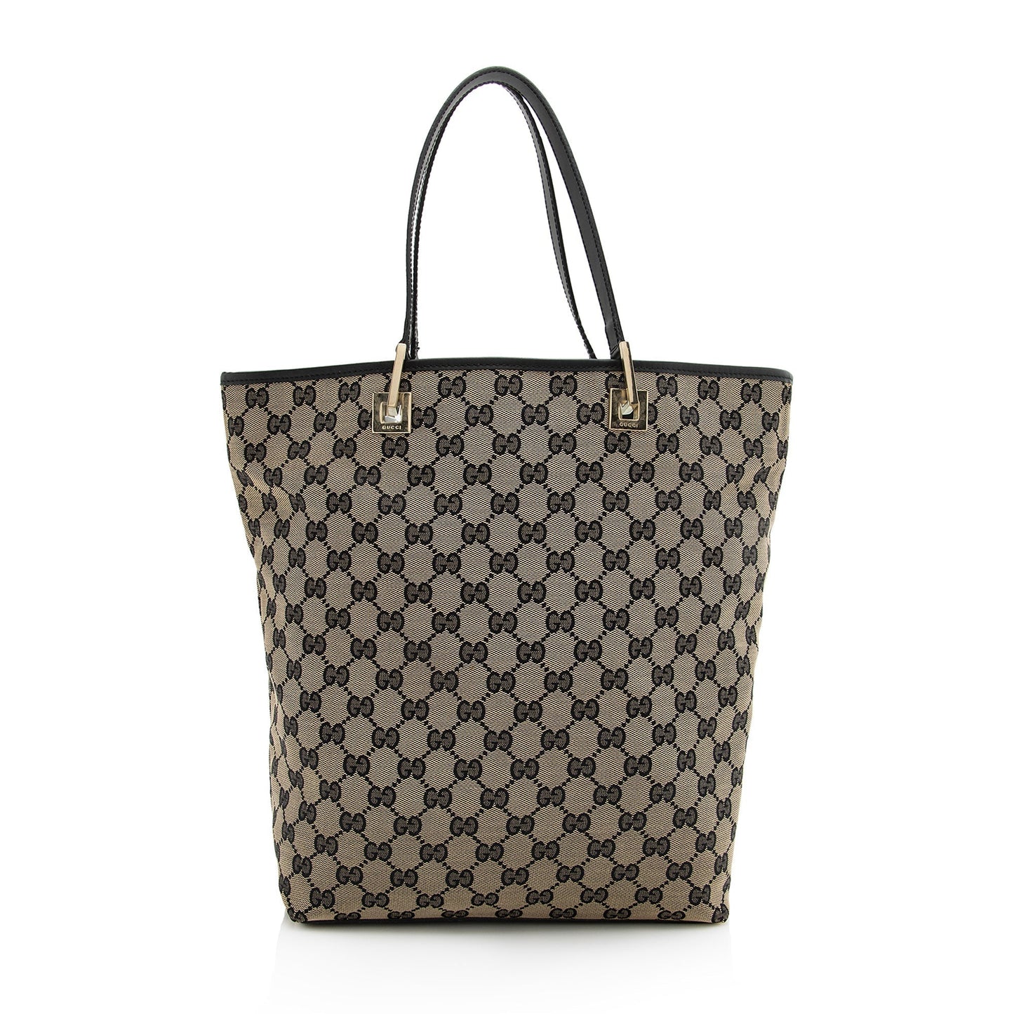 Gucci GG Bucket SHF Leather Canvas Black Beige Tote Bag