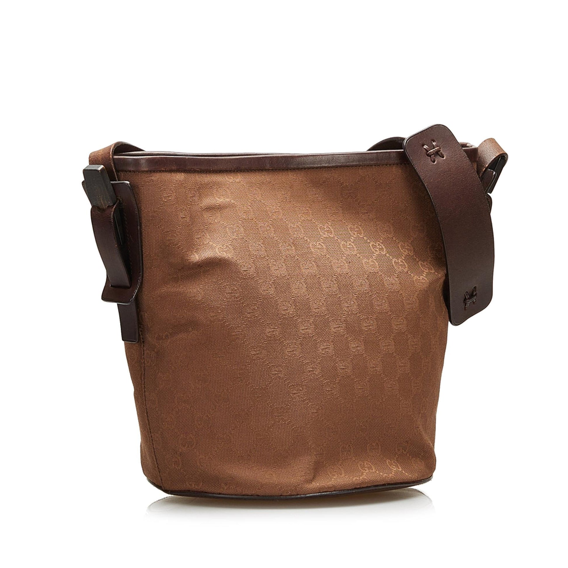 Gucci GG SHG Canvas Brown Bucket Shoulder Bag