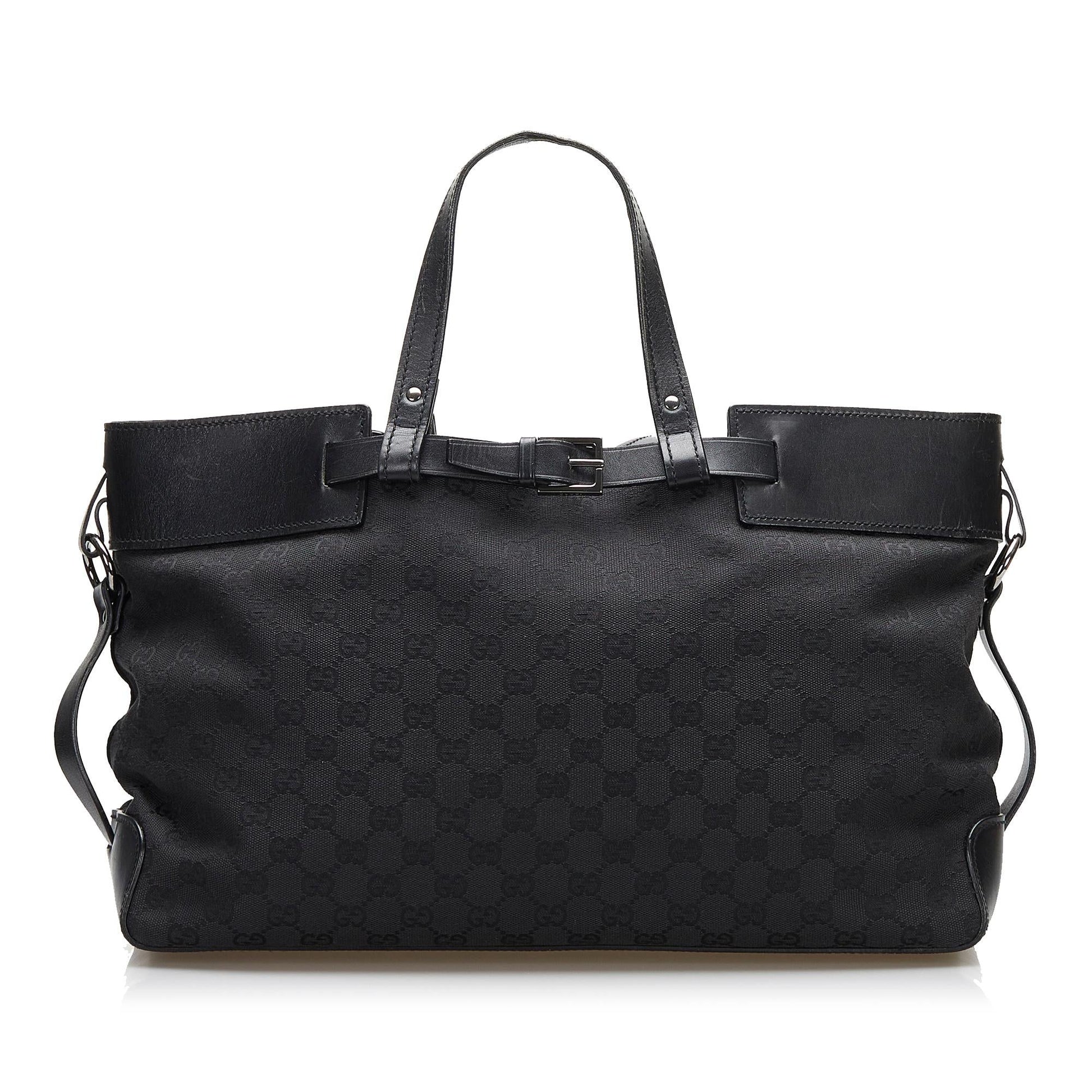 Gucci GG Buckle SHG Canvas Black Tote Bag