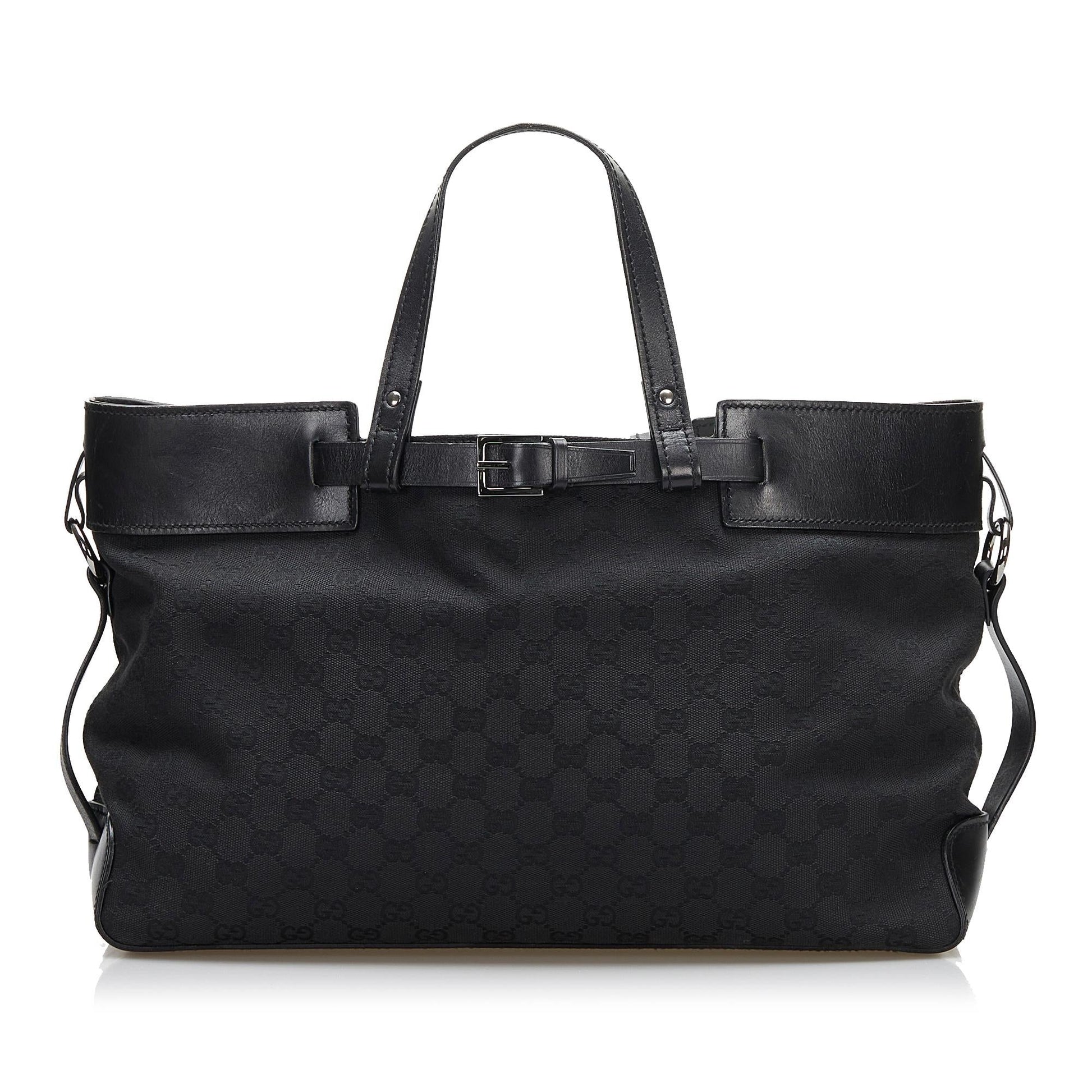 Gucci GG Buckle SHG Canvas Black Tote Bag