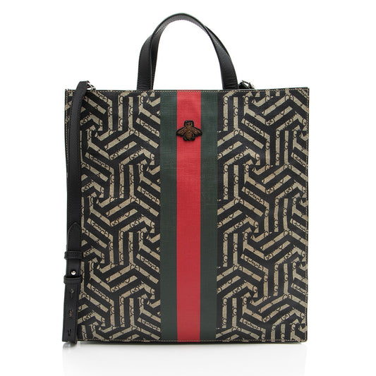 Gucci GG Supreme Caleido Web Soft Leather Canvas Black Brown Tote Bag