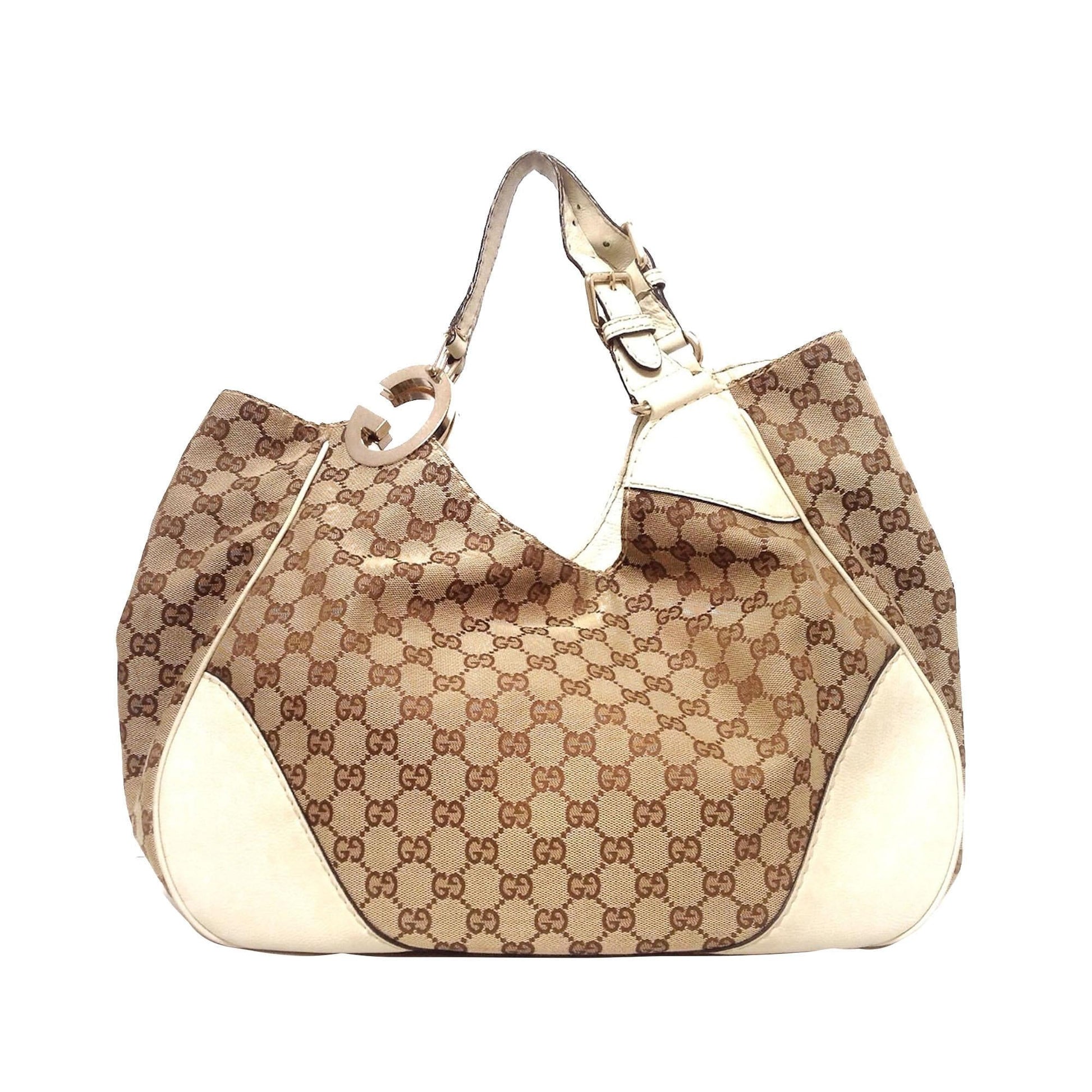 Gucci GG Charlotte SHG Canvas Calf White Brown Shoulder Bag