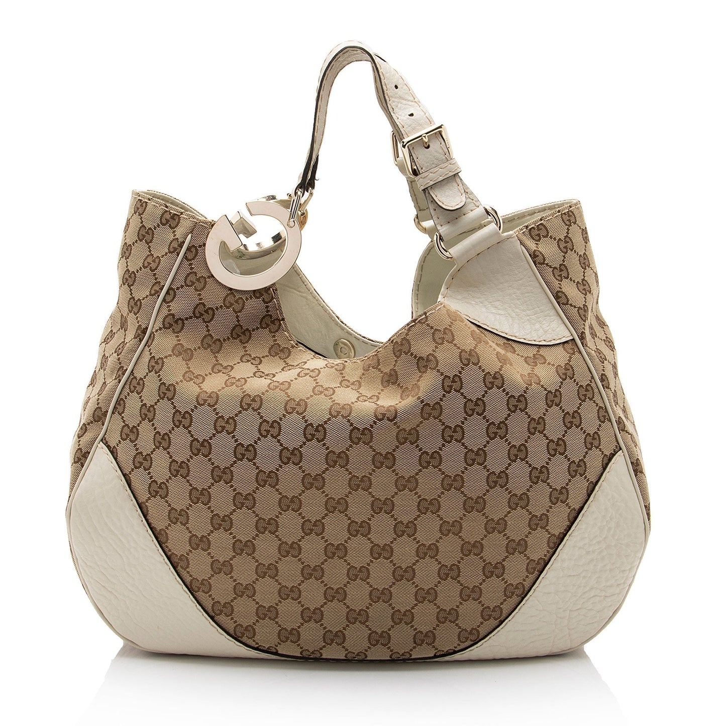 Gucci GG Charlotte SHF-ouzd2v Leather Canvas White Beige Shoulder Bag