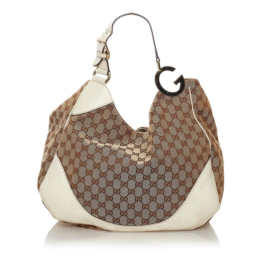 Gucci GG Charlotte SHG Canvas Calf White Brown Tote Bag
